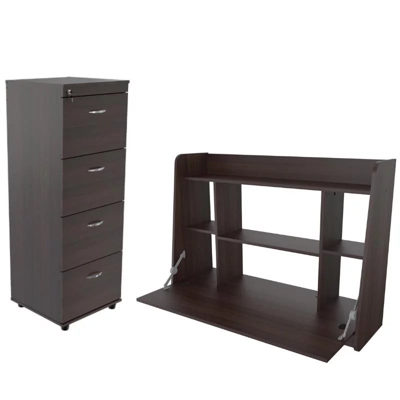 Home Square 2-Piece Set with Wall Mounted Floating Desk & 4-Drawer File Cabinet