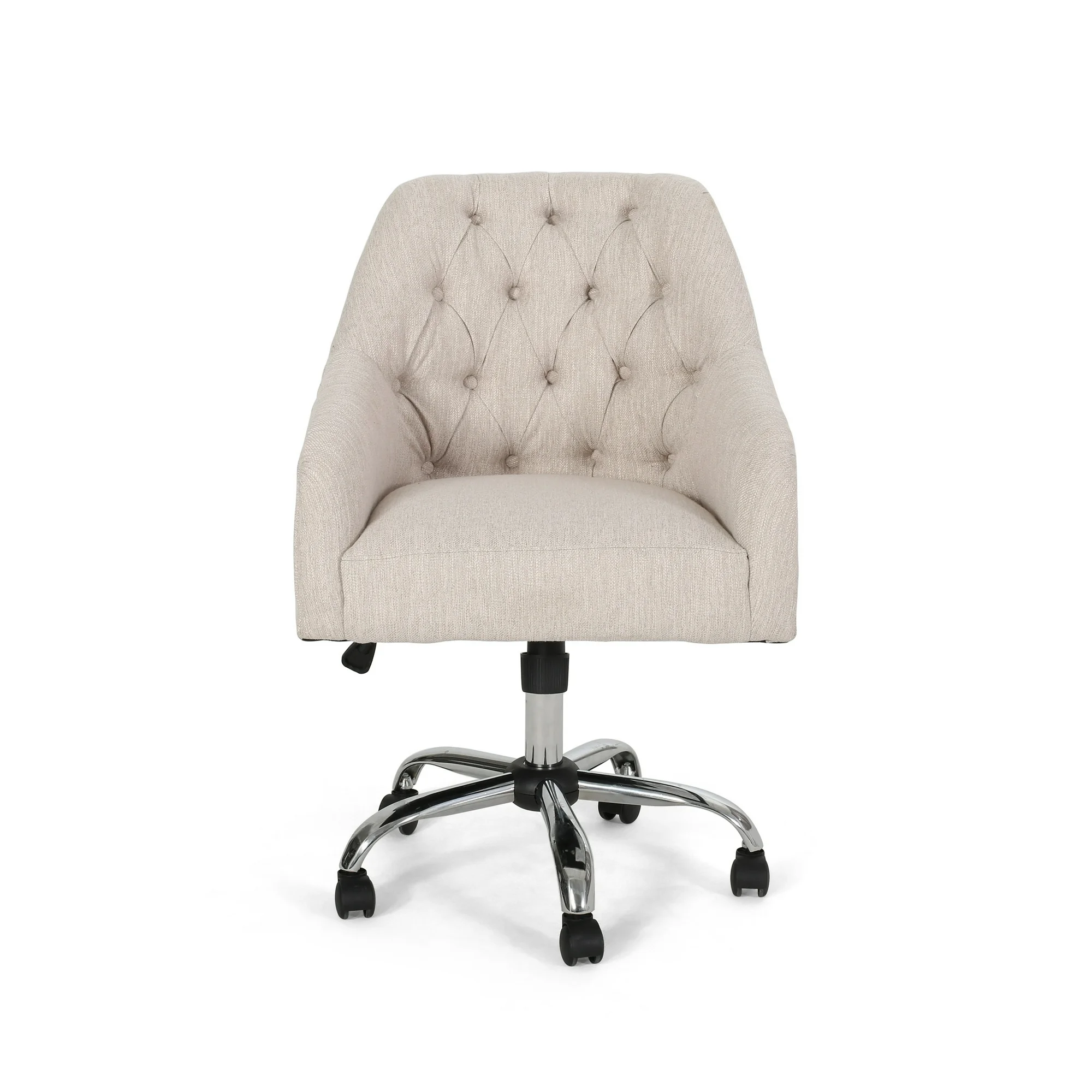 Uriel Fabric Tufted Home Office Chair with Swivel Base, Beige and Silver Finish