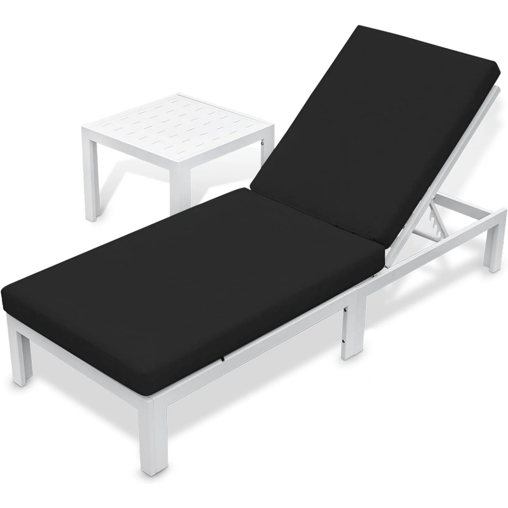 NICESOUL Aluminum Patio Lounge Chaise Chair with Coffee Table Aluminum Recliner with Water-Resistant Cushions for Outdoor Poolish Deck