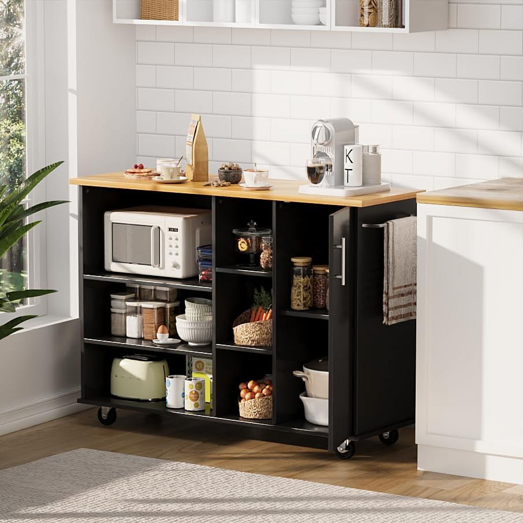 TQJKLFDY Kitchen Island Rolling Cart with  Cabinet  Utility Cart on Lockable Wheels with 3 Side Wine Rack  Adjustable  & Towel Handle for Kitchen  Coffee (White)