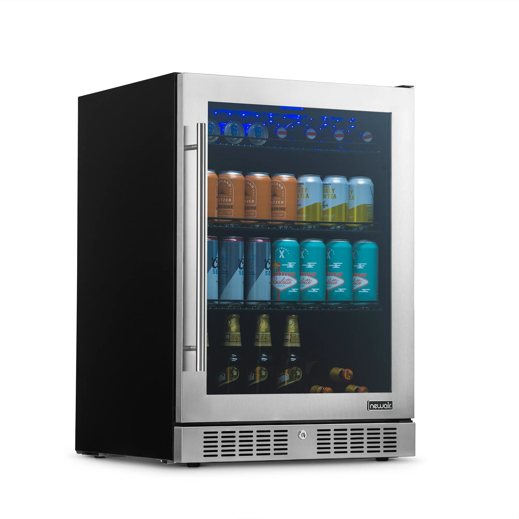 Newair 24” Built-in Premium 224 Can Beverage Fridge with Color Changing LED Lights in Stainless Steel - NBC224SS00