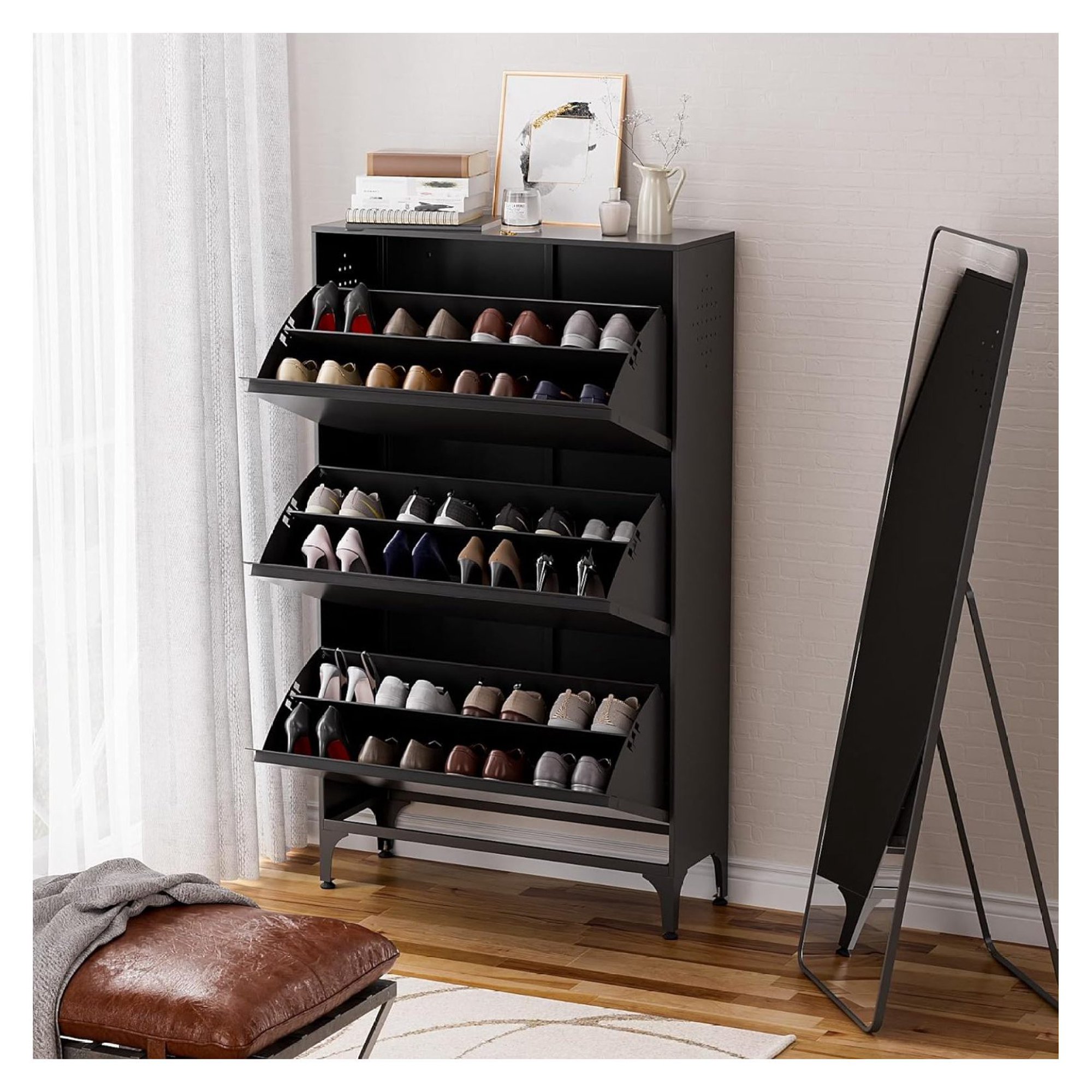 ZHANGHU Shoe Cabinet - Freestanding or Wall Mounted Shoe Storage Organizer with 3 Drawers and Adjustable Shelves - Ideal for Entryway, Hallway, Living Room