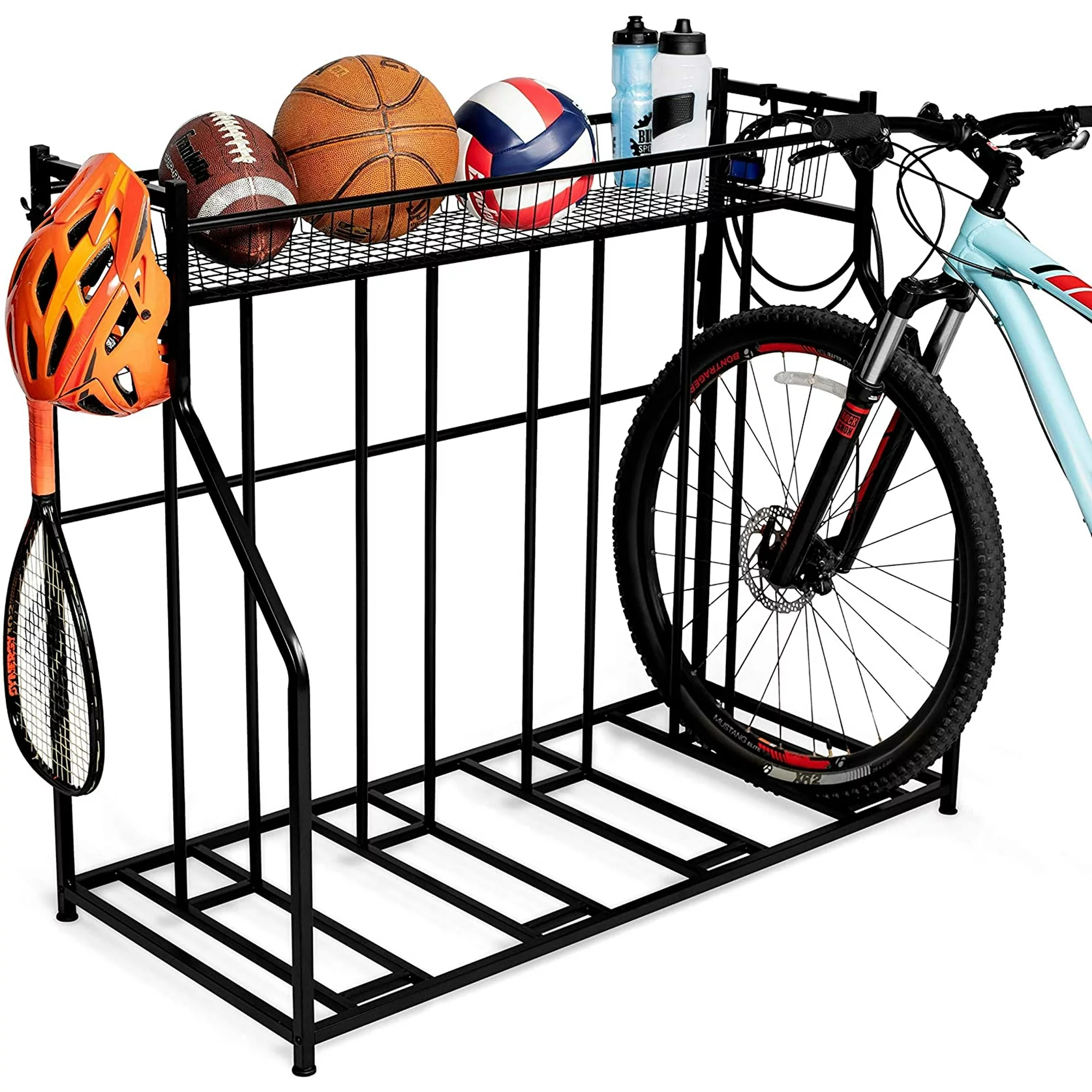 HOME Garage Bike Storage & Stand | Holds 4 bicycles | Garage Organizer & Sports Storage Station | Black