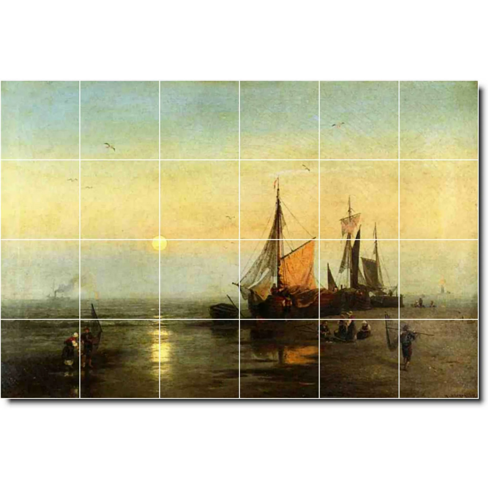 Ceramic Tile Mural-Herman Herzog Ships Backsplash Tile Mural 21. 36