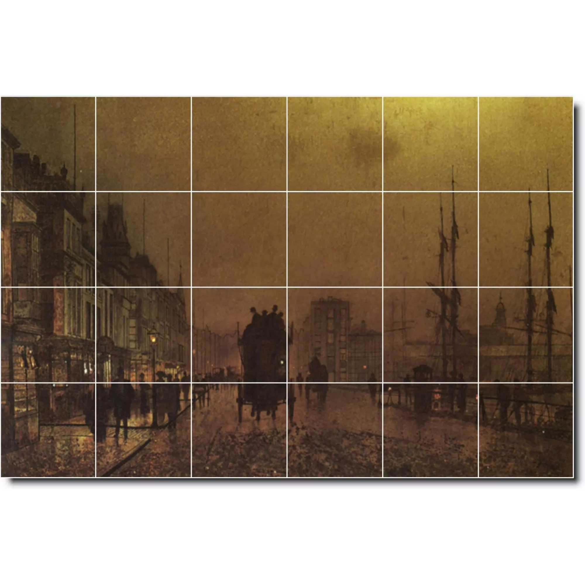 Ceramic Tile Mural-John Grimshaw Waterfront Painting 285. 25.5