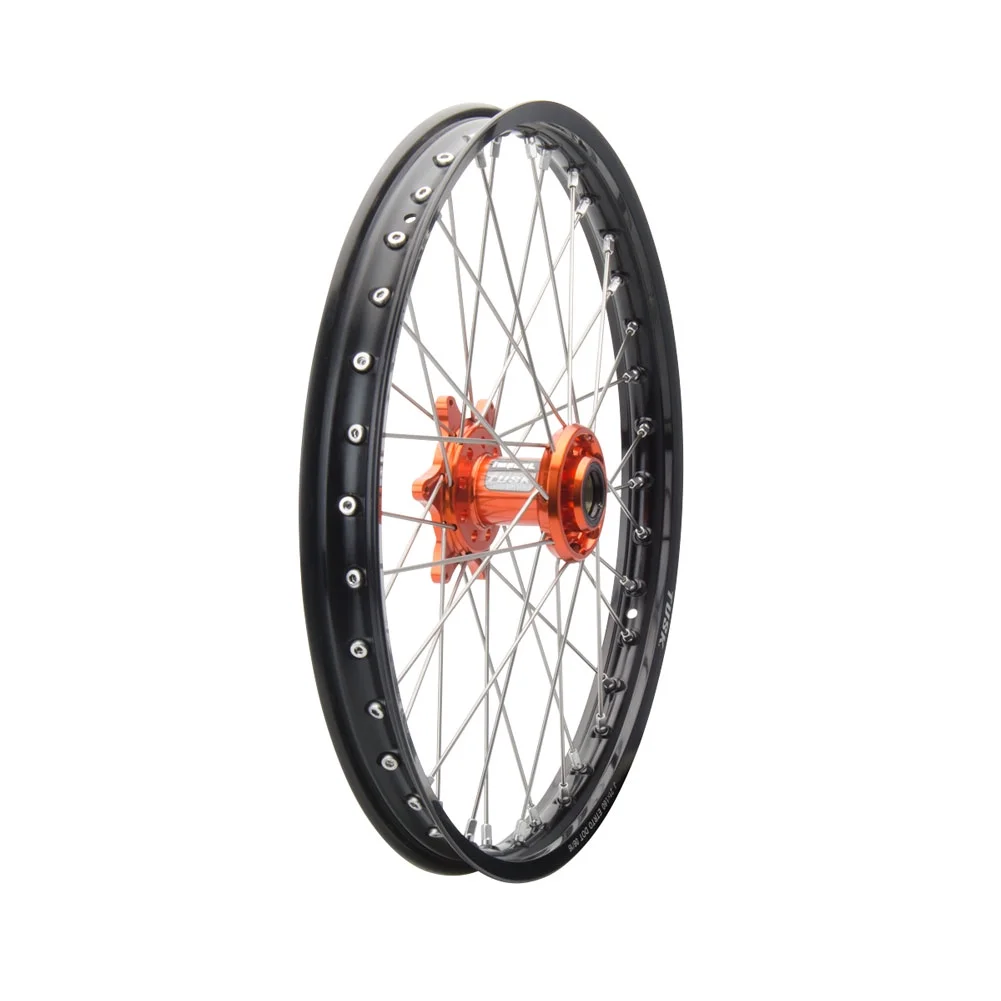 Tusk Impact Complete Wheel - Front 21 x 1.60 Black Rim/Silver Spoke/Orange Hub For Husqvarna FX 450 2017