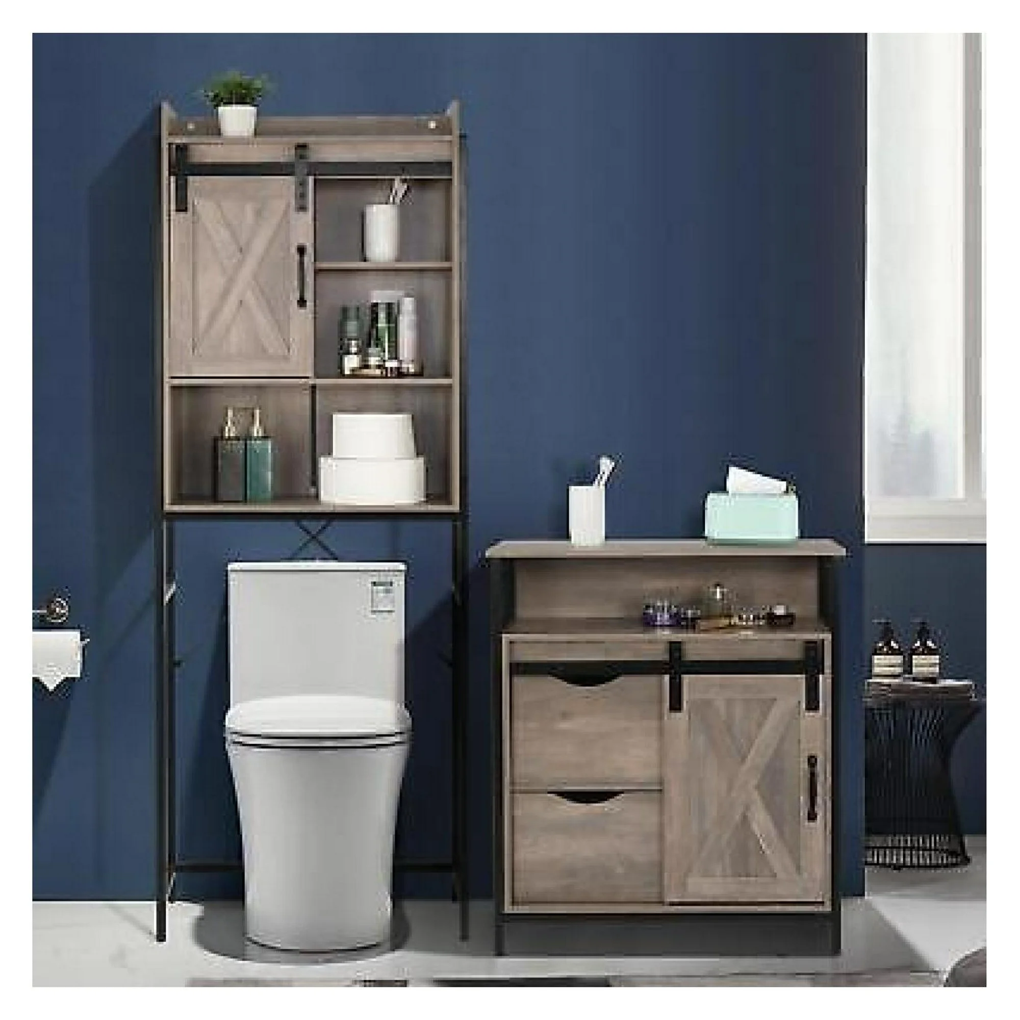 ZHANGHU Farmhouse Sliding Barn Door Bathroom Cabinet Storage Over Toilet Rack Cabinet