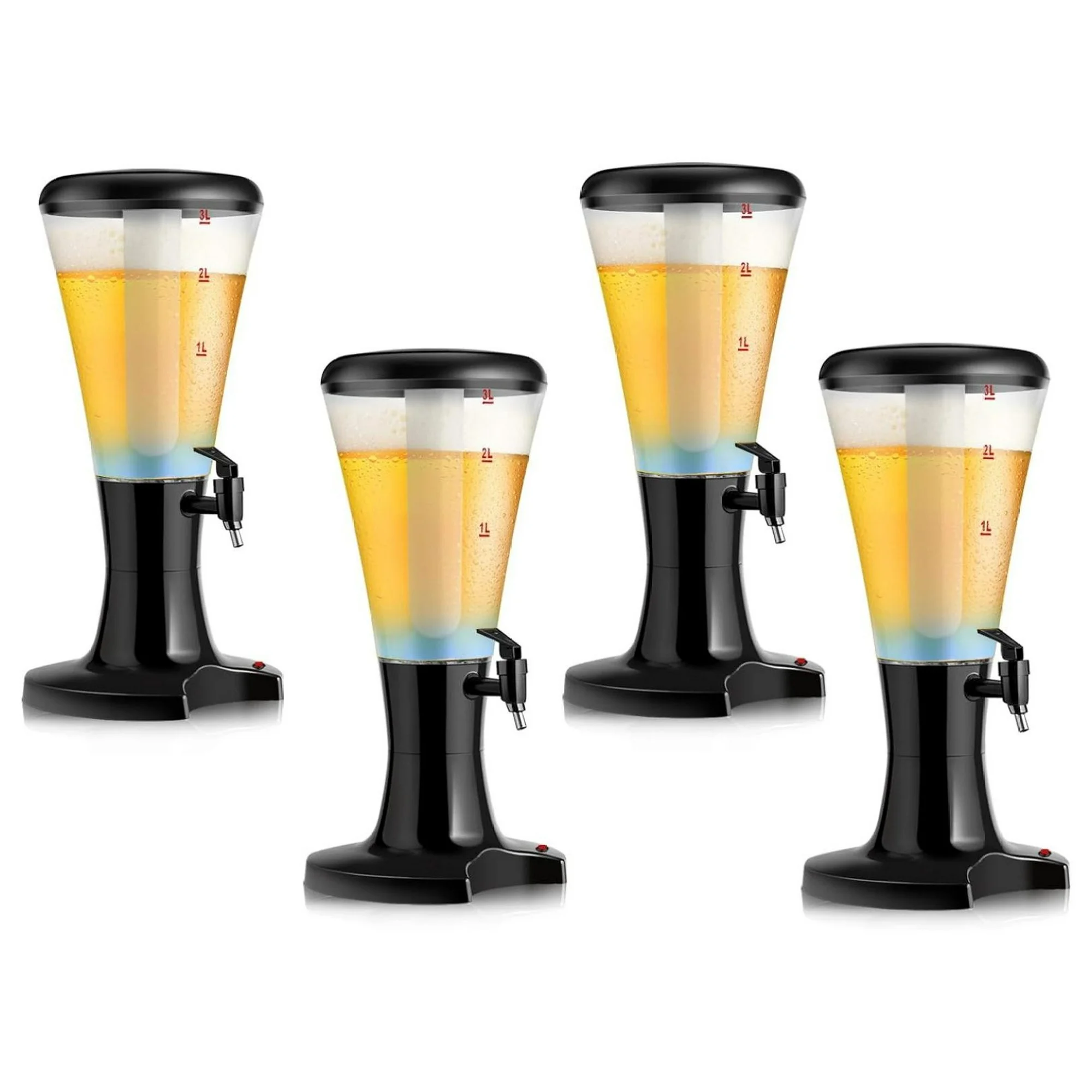 ZHANGHU 4 PCS Beer Dispenser 3L/101 OZ Capacity, Drink Beverage Tower Dispense with Colorful LED Lights & Removable Ice Tube, Alcohol Whiskey Liquor Tower Dispenser for Parties Home Bar Use