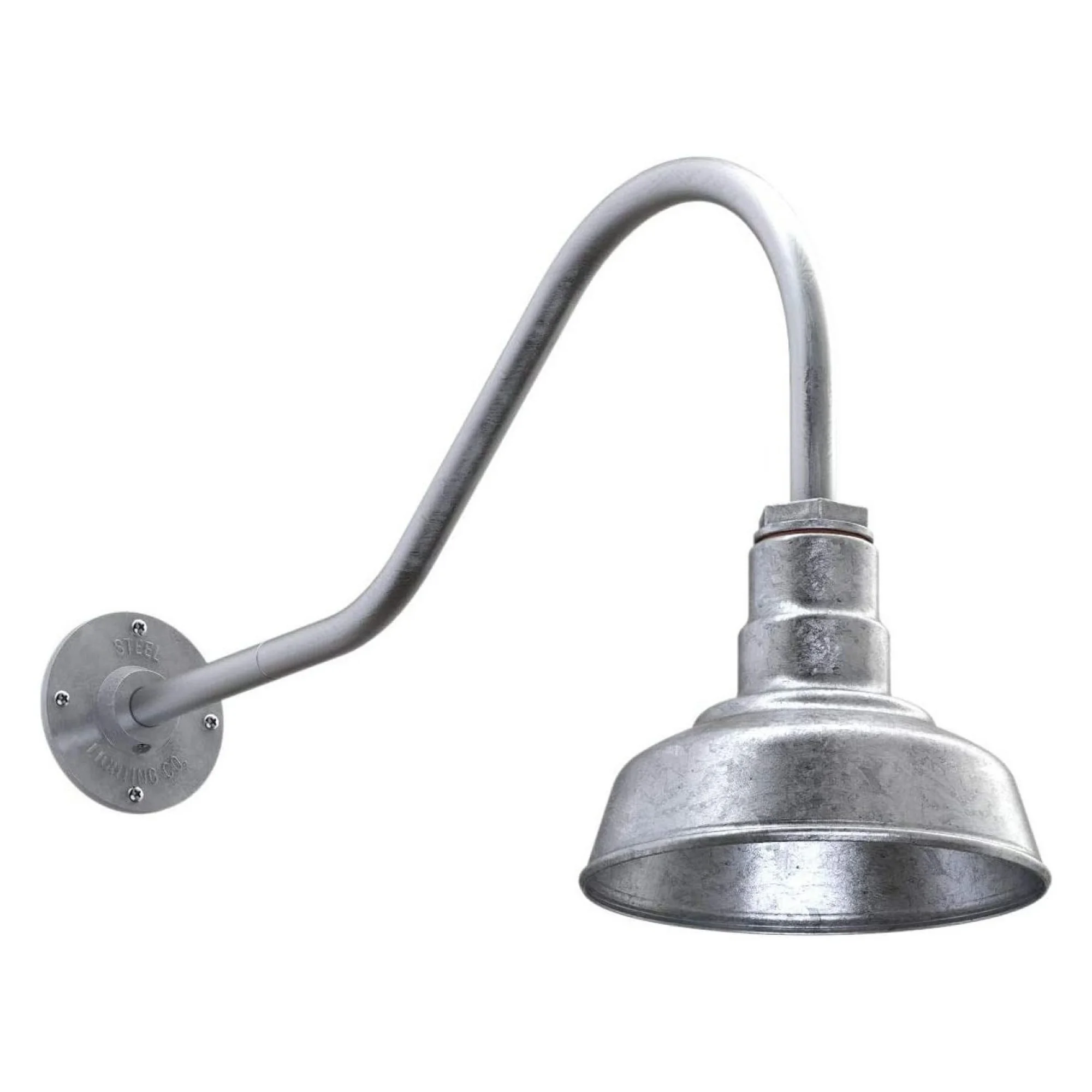 ZHANGHU | Dusk to | Barn Light | Outdoor Wall Mounted | 8 in Dome | 23 inch Gooseneck| Small Farmhouse Light Made in America | Galvanized Exterior/Galvanized Interior