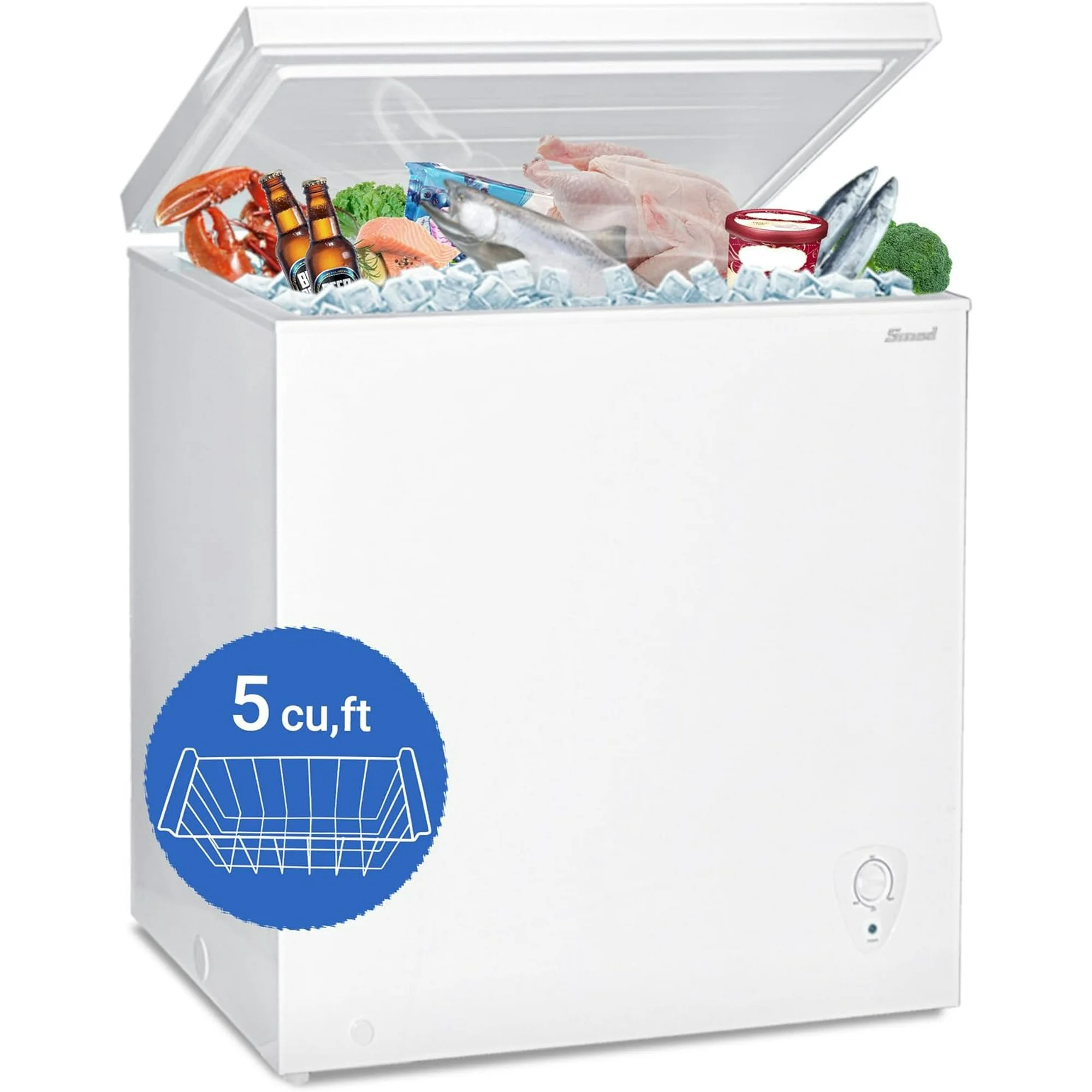 Techomey 5.0 Cu ft Chest Freezer with Removable Basket Free Standing Compact with Adjustable Temperature