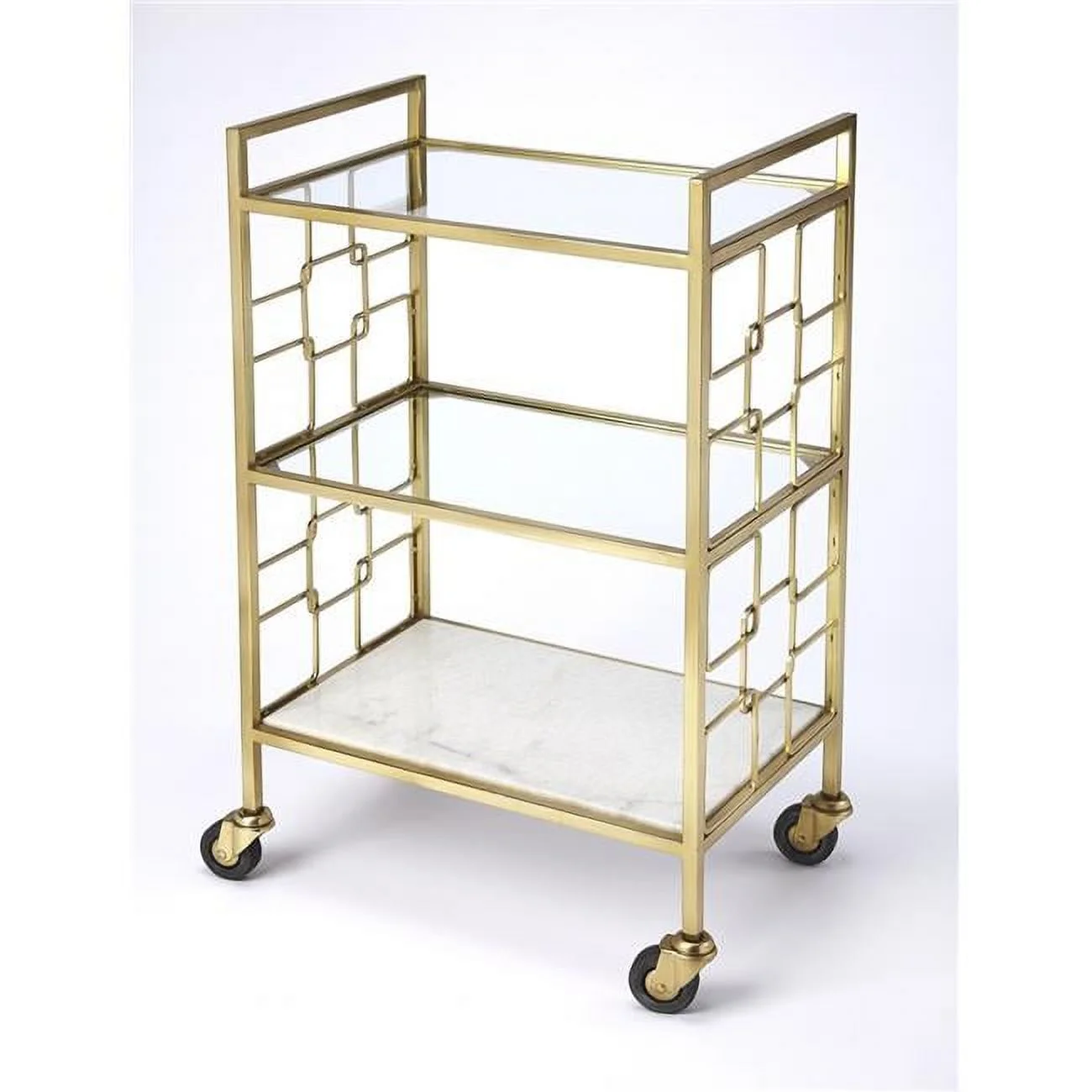 HomeRoots 388955 33.5 x 20.5 x 13 in. Polished Gold Bar Cart