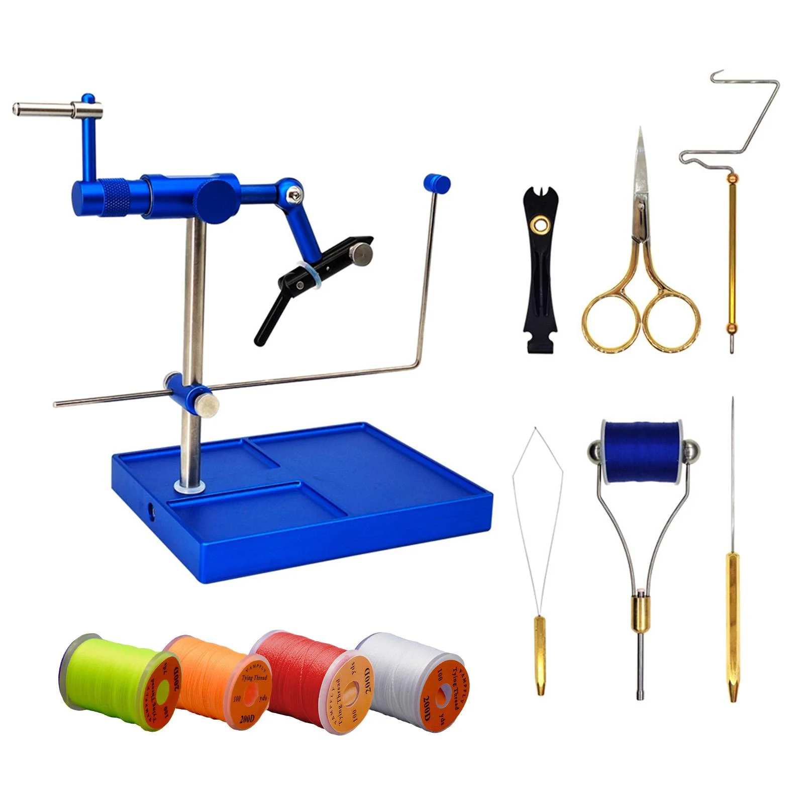 Colaxi Fly Tying Kit, Fishing Fly Tieing Tools Starter Finisher Bobbin Thread Holder, Fly Tying Vise and Pedestal for Lure Making