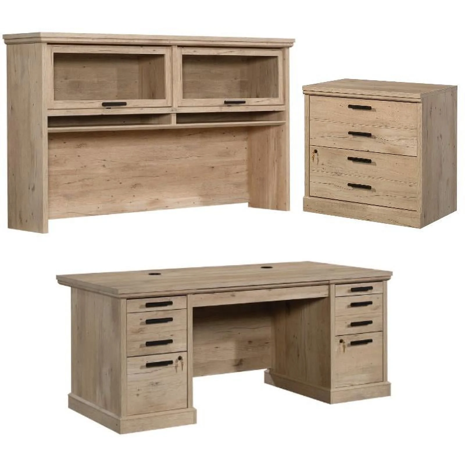 Home Square 3-Piece Set with Executive Desk & Lateral File Cabinet & Hutch