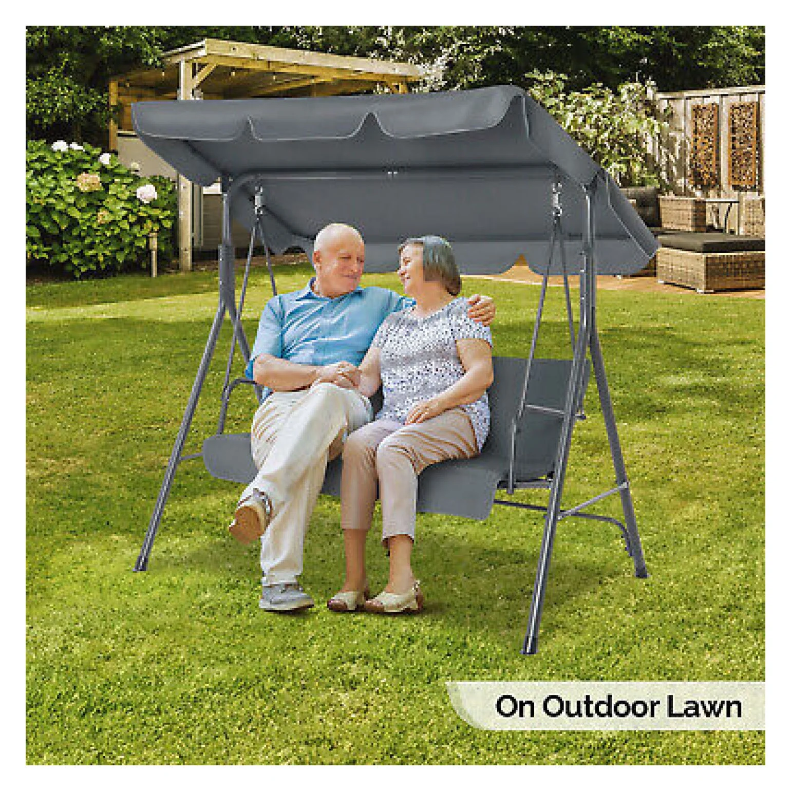 ZHANGHU 3-Person Outdoor Swing Chair Garden Lounge Seat Patio Porch Canopy Bench Lawn