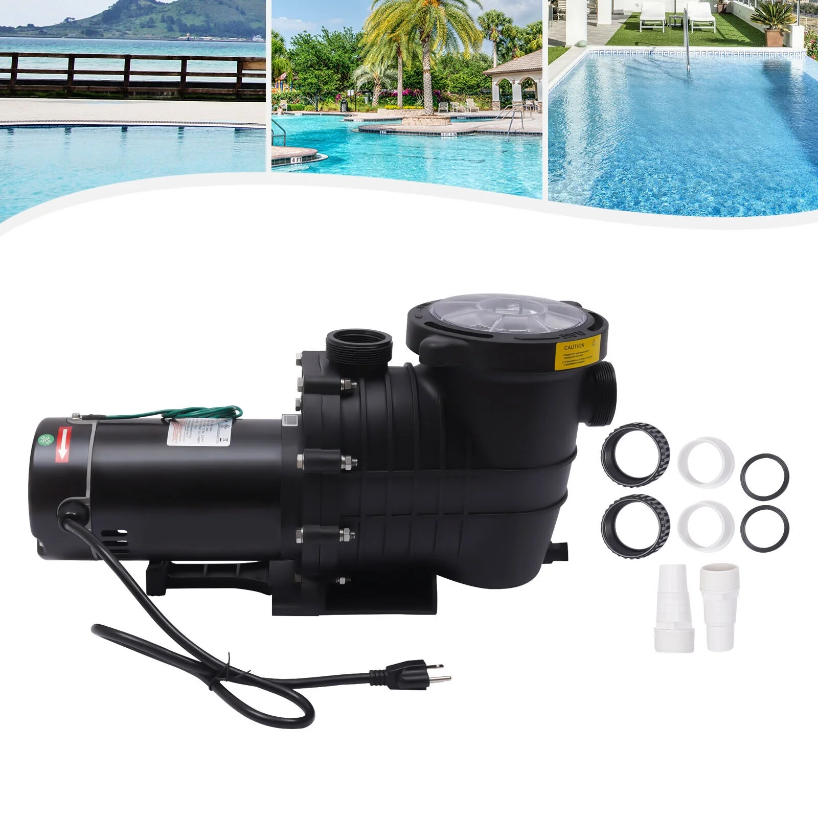 Miumaeov 2HP Swimming Pool Pump Motor w/Strainer In/Above Ground Pool Pump 118.8GPM 1500W