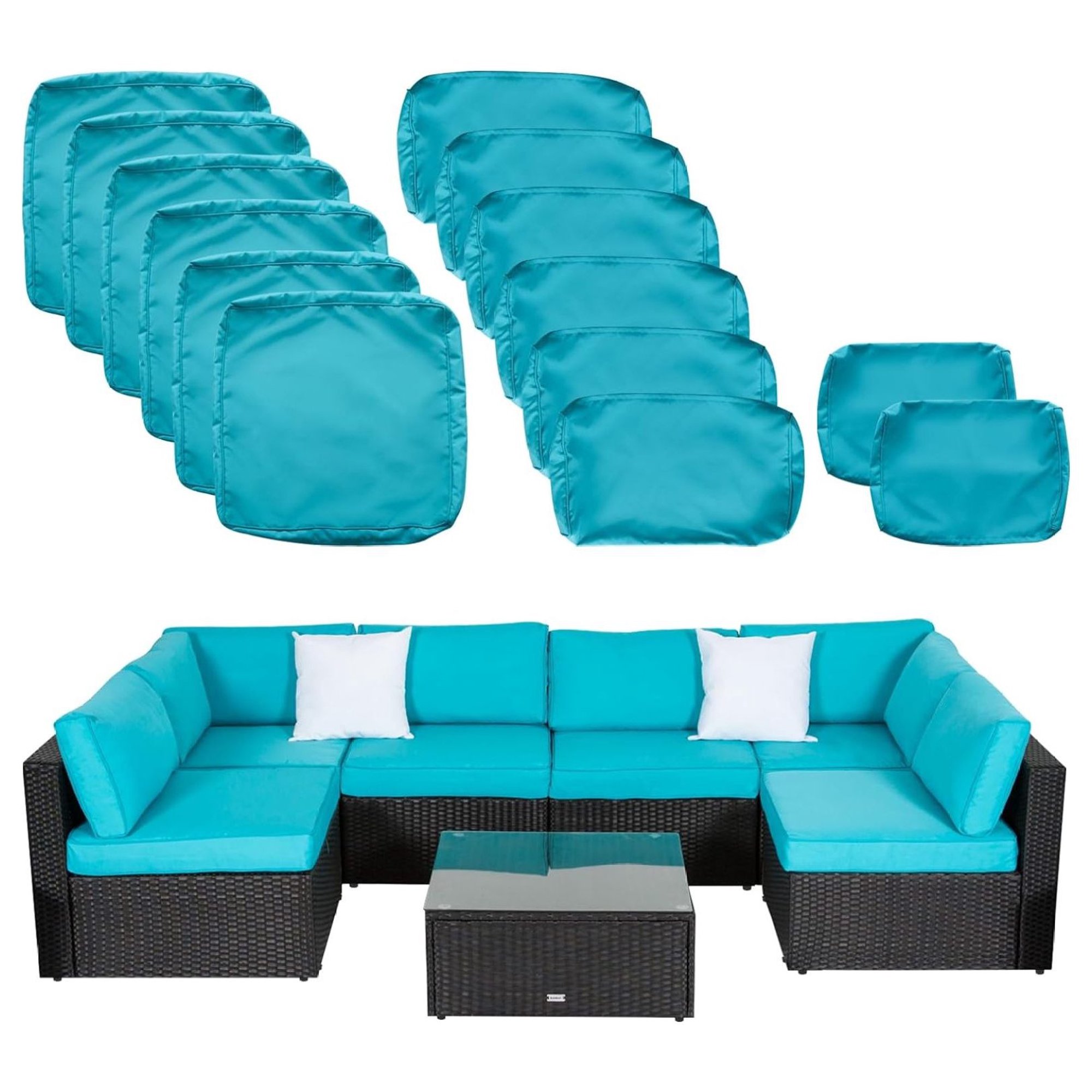 ZHANGHU 7 PCs Outdoor Patio Wicker Sofa Chair Washable Cushions Pillow Replacement Covers for Seat and Back, Water Resissant, Cover, Turquoise