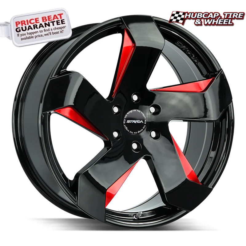 Strada Coltello 24X10 Gloss Black Candy Red Milled Custom Wheel- 6x139.7 Bolt Pattern, 24mm Offset