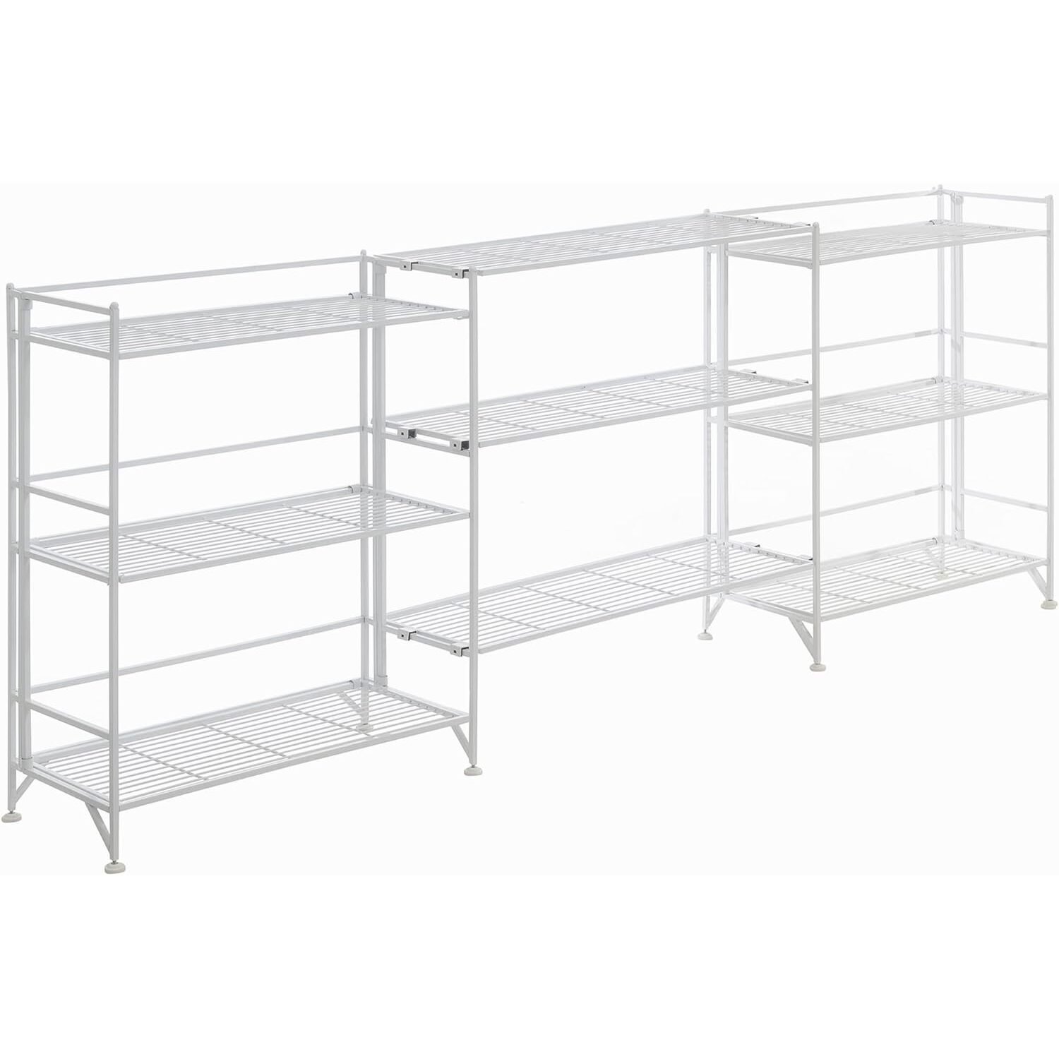 HomeStock Treats Storage 3 Tier Wide Folding Metal Shelves with Set of 3 Extension Shelves