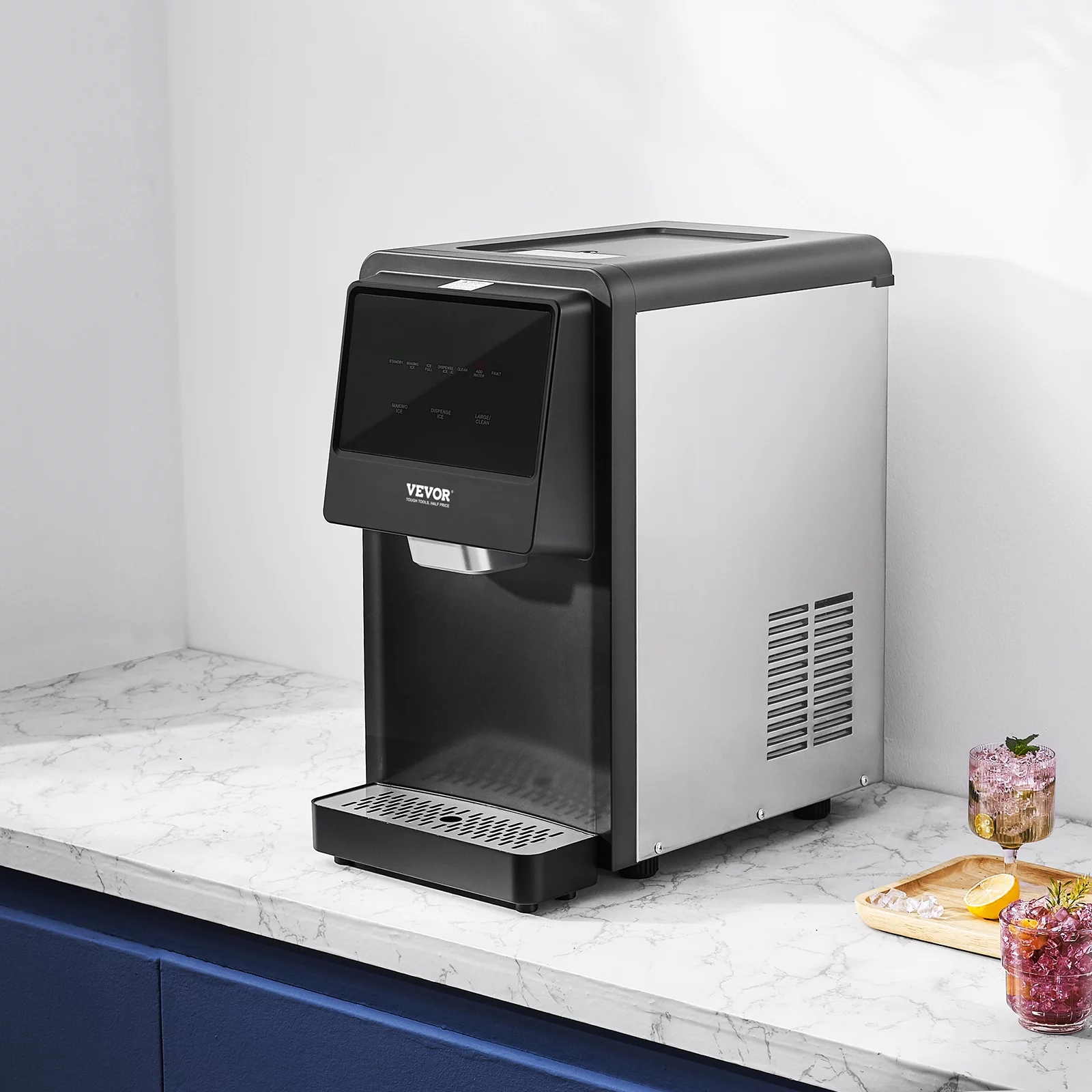 BENTISM Countertop Ice Maker 62lbs/24H Self-Cleaning with UV Function,Portable Ice Maker with Water Filling Pipe, Water Filter and Drainpipe