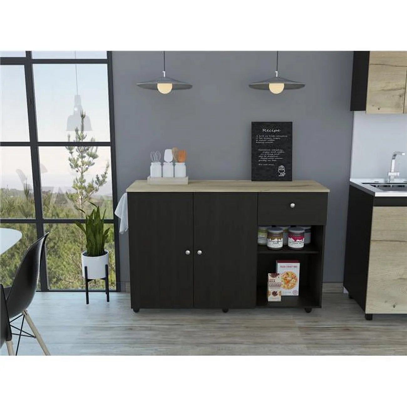 HomeRoots 477894 Sleek & Modern Kitchen Island Cart, Black Wengue