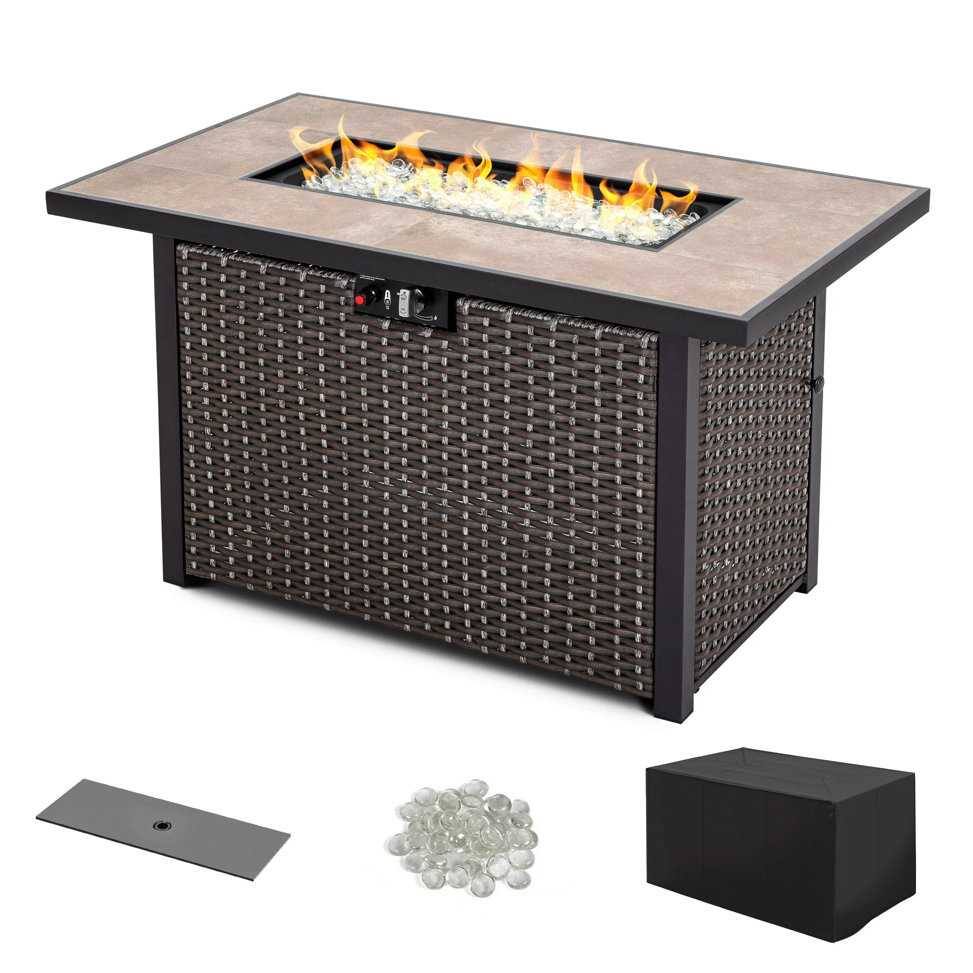 Nuu Garden 43-inch 50,000 BTU Ceramic Tabletop Fire Pit Table - N/A
