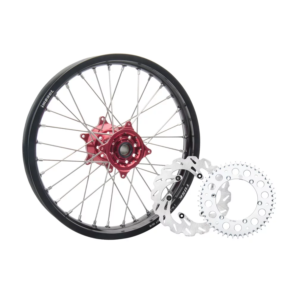 Tusk Impact Complete Rear Wheel Package 19 x 2.15 Black Rim/Silver Spoke/Red Hub For HONDA CRF450R 2002-2003