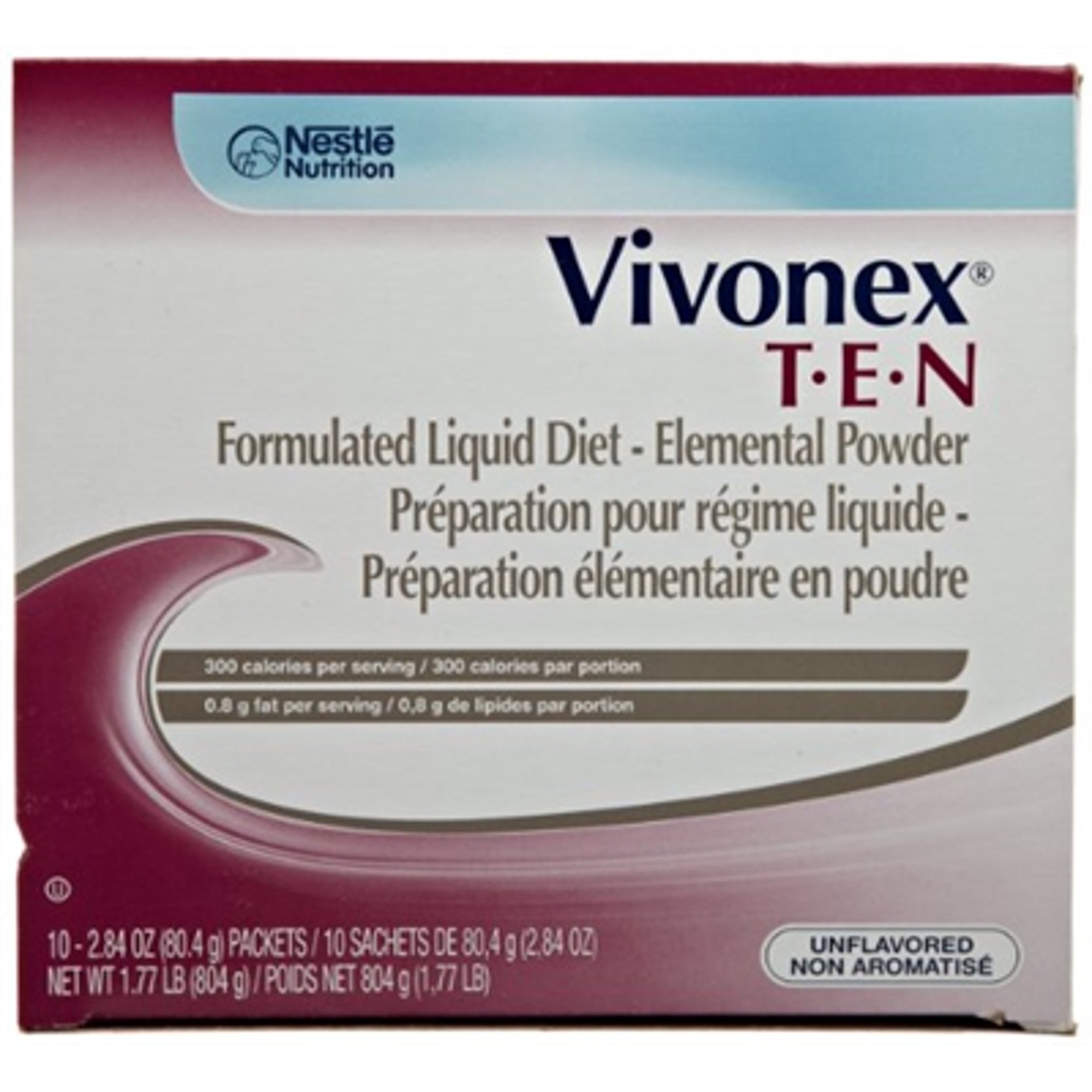 Vivonex TEN Elemental Powder, Unflavored 2.84 Ounce Individual Packet, by Nestle - Box of 10