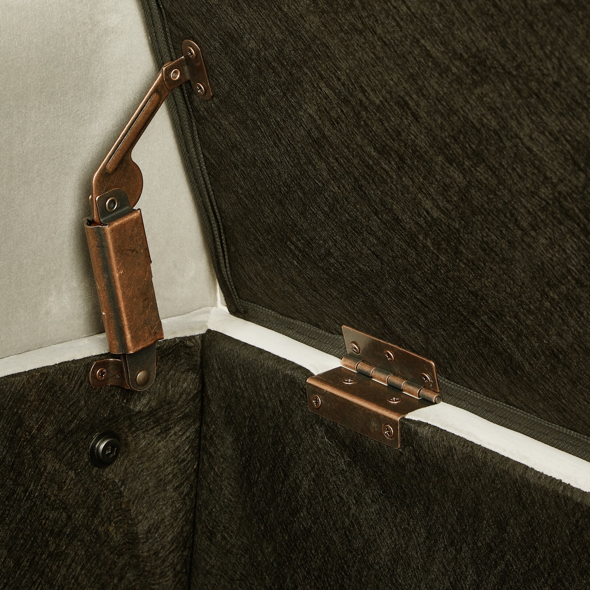 Upholstered Tufted Storage Bench with Nail Trim, Soft Padded Seat, Armrest - Black - Entryway & Living Room Essential