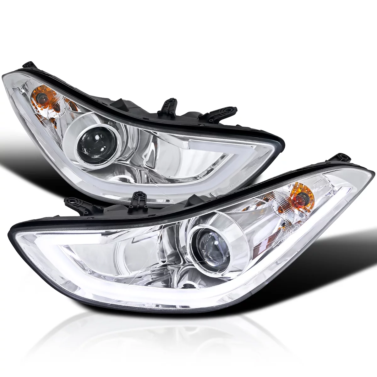 Spec-D Tuning LED Chrome Housing Clear Lens Projector Headlights Lamps Compatible with 2011-2013 Hyundai Elantra 4dr Sedan, 2013 Hyundai Elantra 2dr Coupe, Left + Right Pair Headlamps Assembly