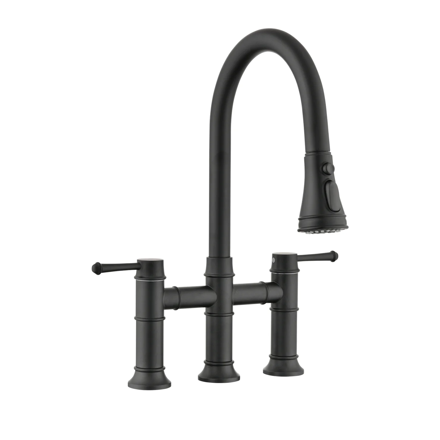 XCJDILAO Double Handle Bridge Kitchen Faucet With Pull-Down Spray Head