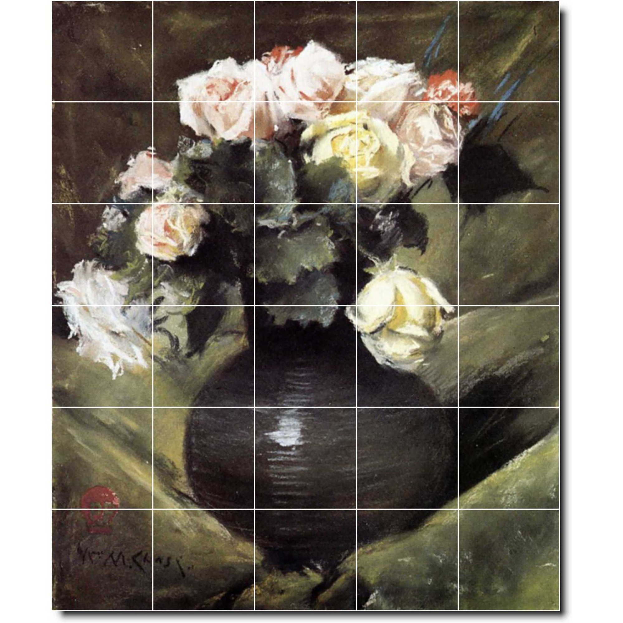 Ceramic Tile Mural-William Chase Flowers Floor Tile Mural 15. 21.25