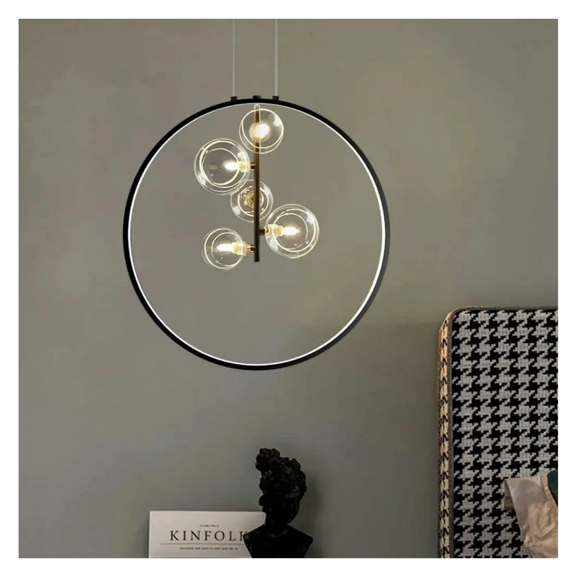 ZHANGHU Black Pendant Light Minimalist Glass Globe LED 5-Light for Dining Room Kitchen Bedroom