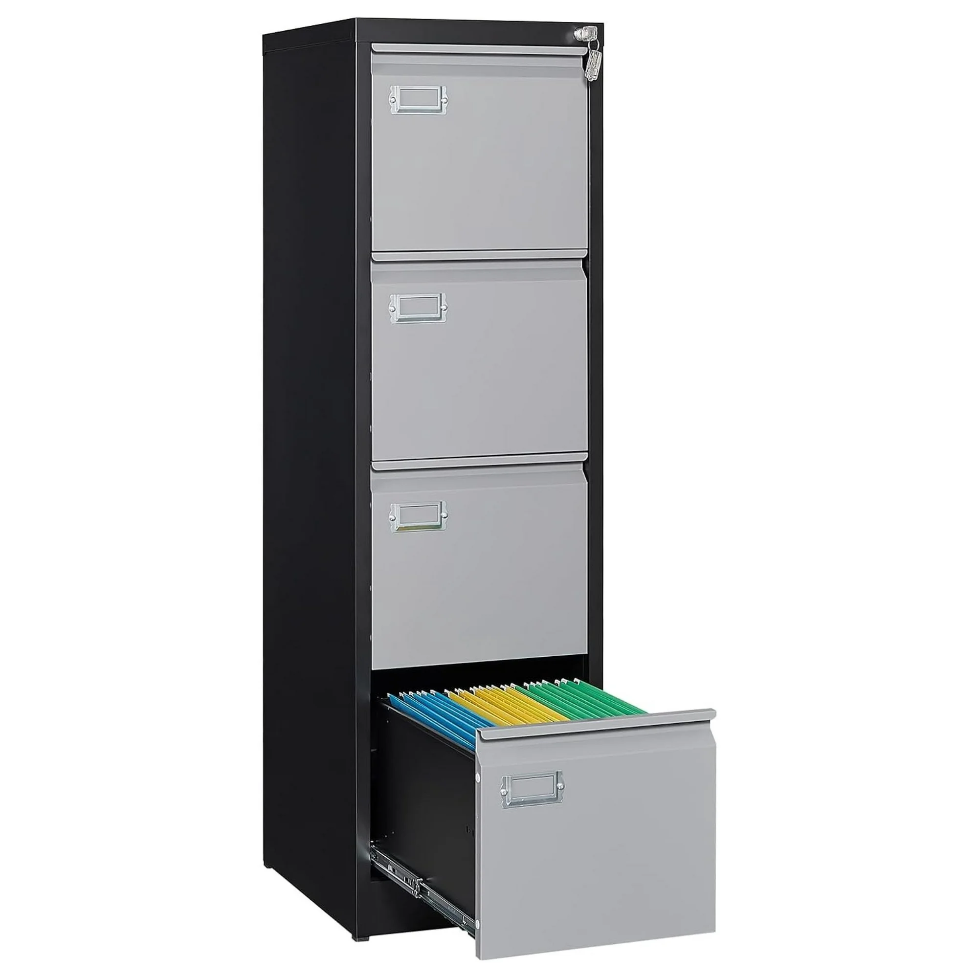 ZHANGHU 4 Drawer Vertical File Cabinet with Lock, Stainless Steel Filing Cabinet, Metal Filing Cabinet for Home Office Organizer Storage Cabinet Letter Size/A4/Legal File