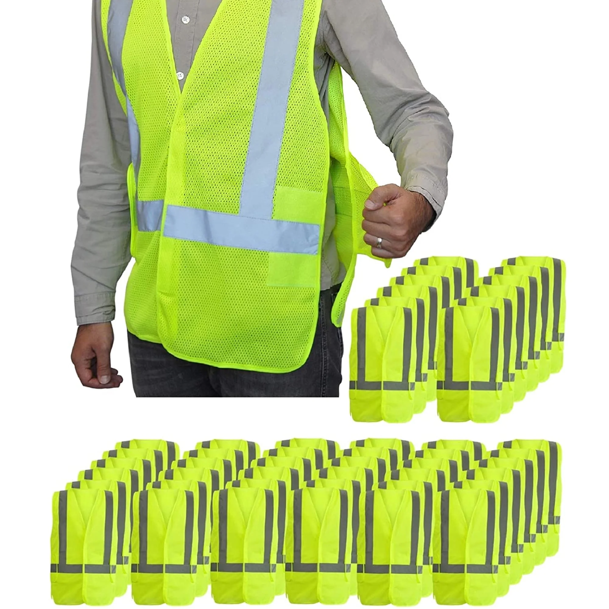 NYOrtho High Visibility Vest Reflective Lightweight Breathable Safety Vest for Men & Women, 32-44” 48 Pcs