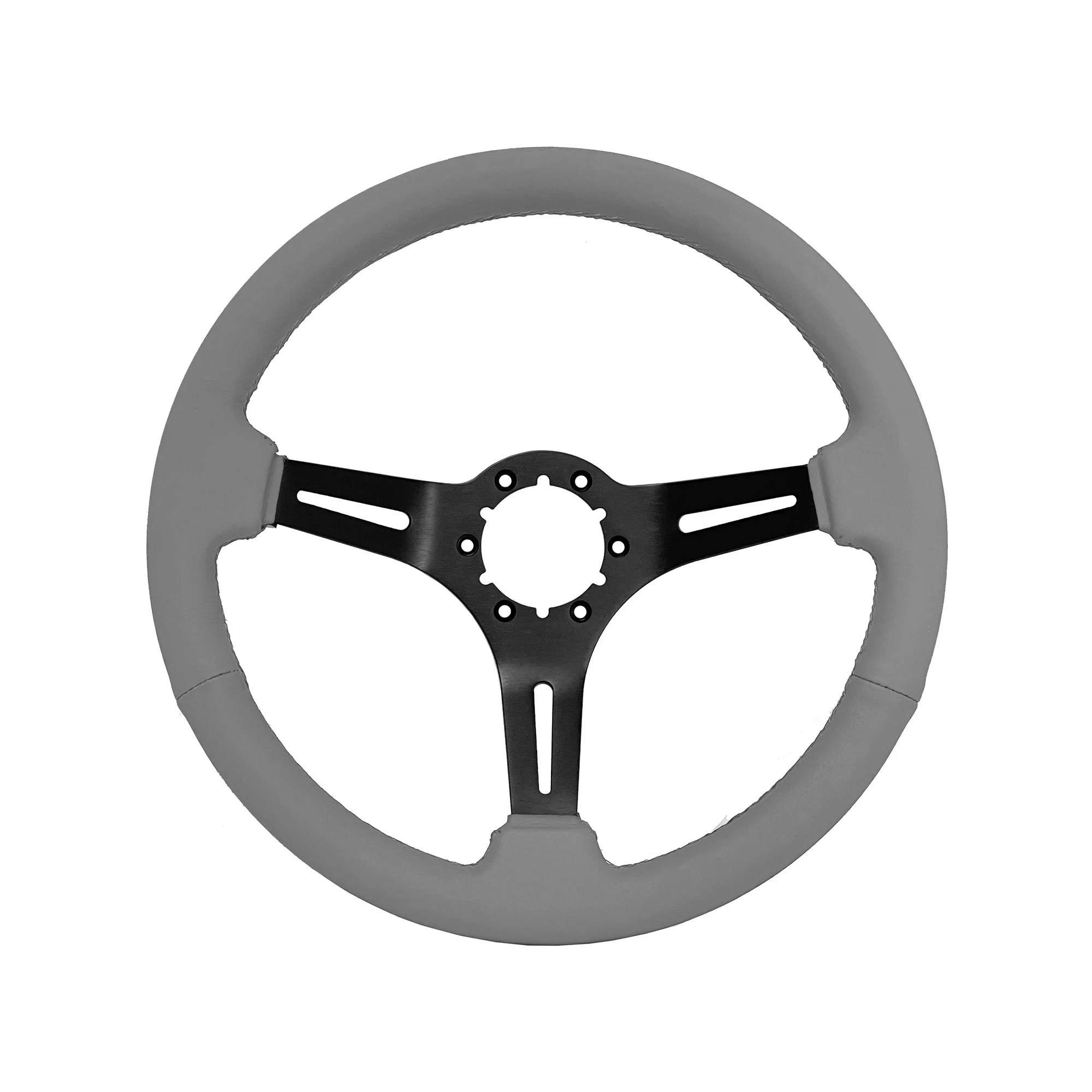 VSW Steering Wheels; S6 Sport Grey Leather Grip with Slotted Black Aluminum Center Spokes