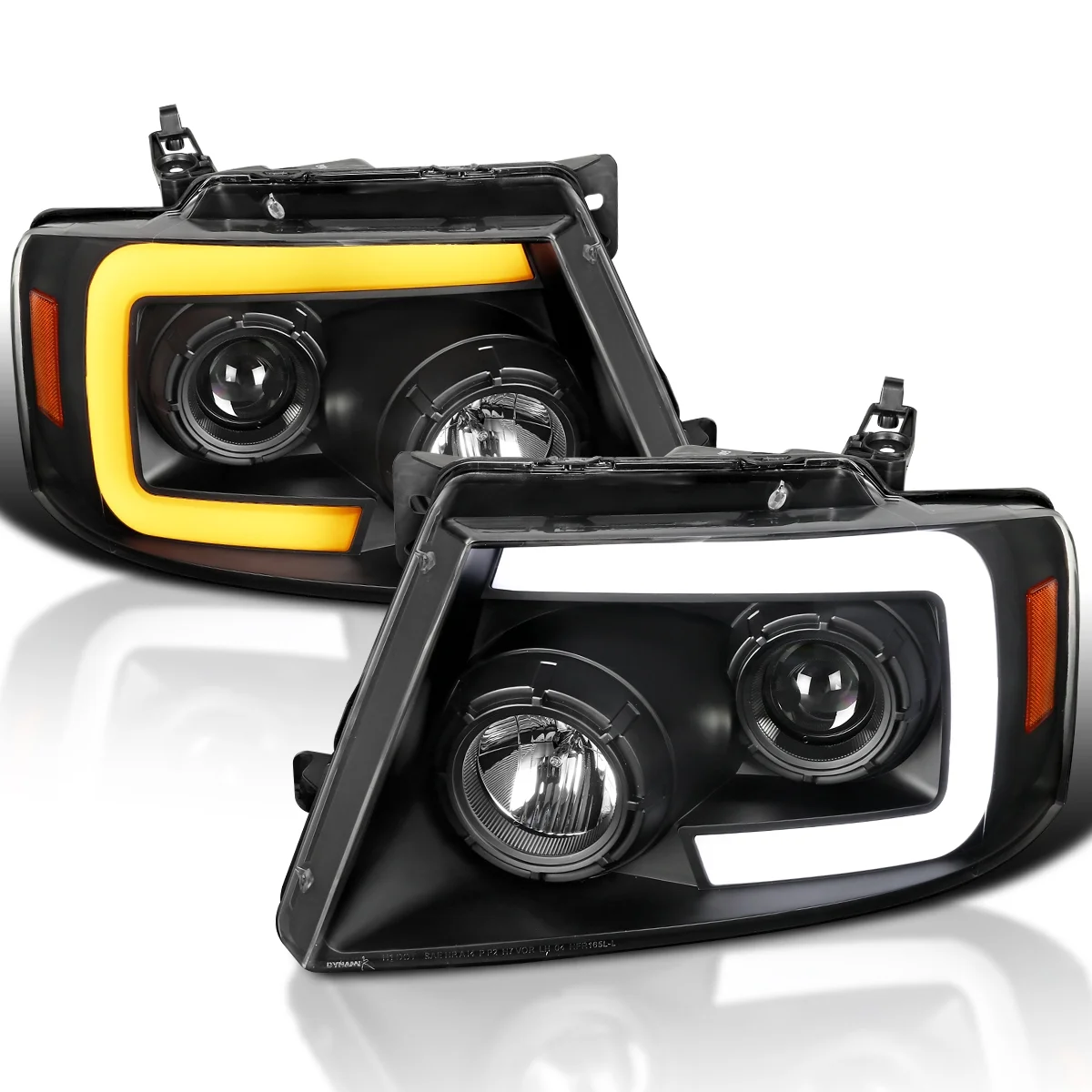 Spec-D Tuning Sequential Signal LED Light Bar Projector Headlights Black Compatible with 2004-2008 Ford F150, 2006-2008 Lincoln Mark LT, Left + Right Pair Headlamps Assembly