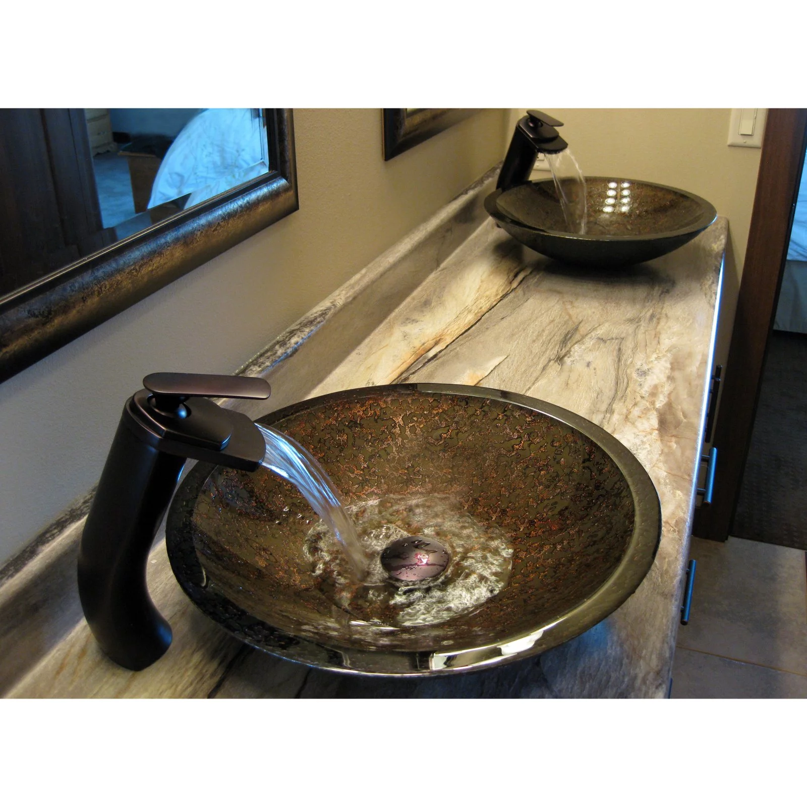 Novatto Hand Painted Glass Vessel Sink - Green/Brown/Gold