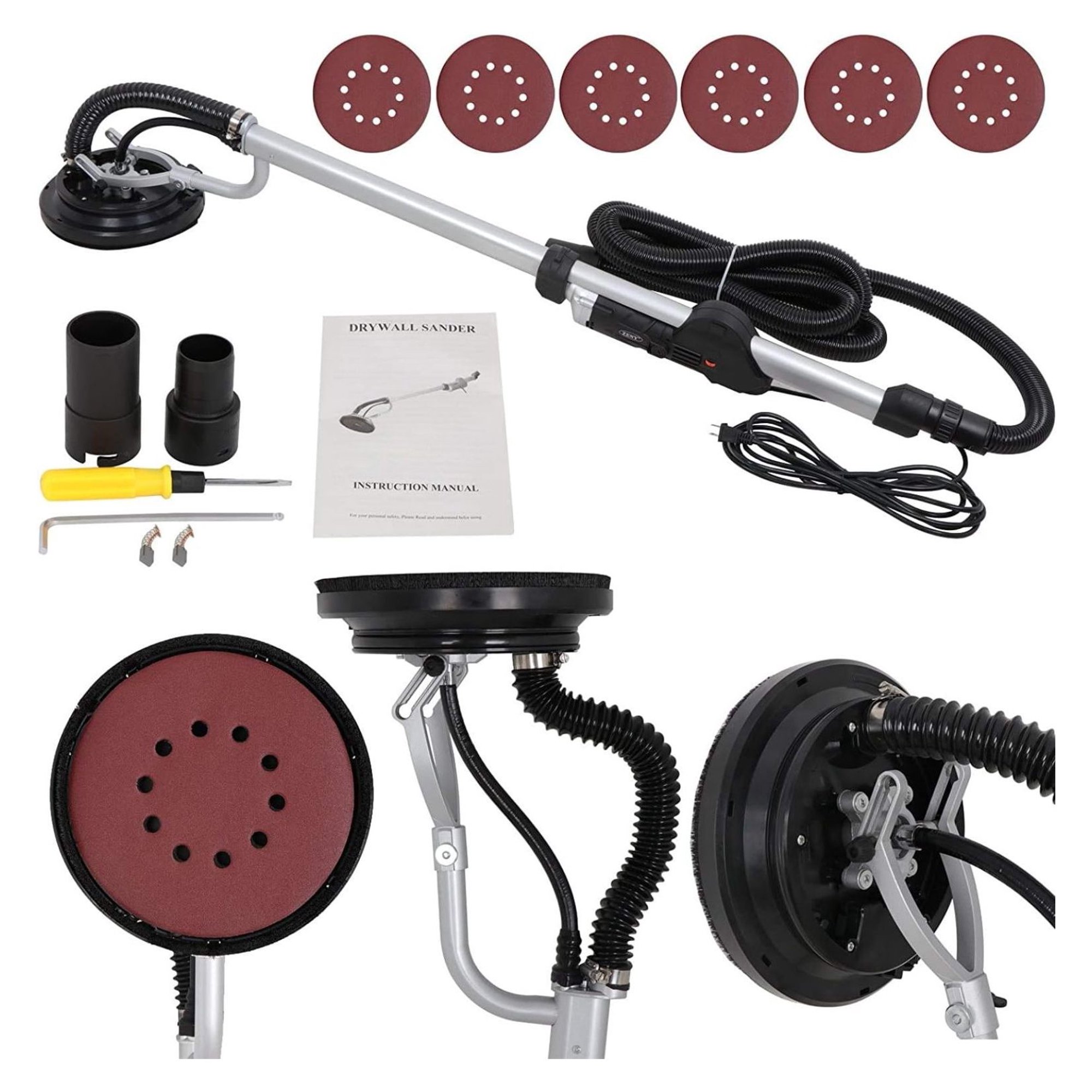 ZHANGHU 800W Drywall Sander Drywall Vacuum Adjustable Electric Variable Speed Foldable Sander w/6 Sand Pads