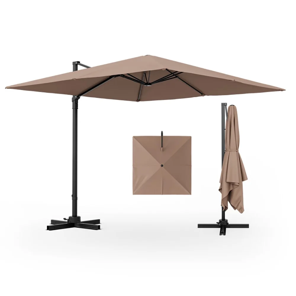 Topcobe 9.5 Feet Square Patio Cantilever Umbrella with 360 Rotation, Table Umbrella Outdoor for Patio Pool Beach, Coffee