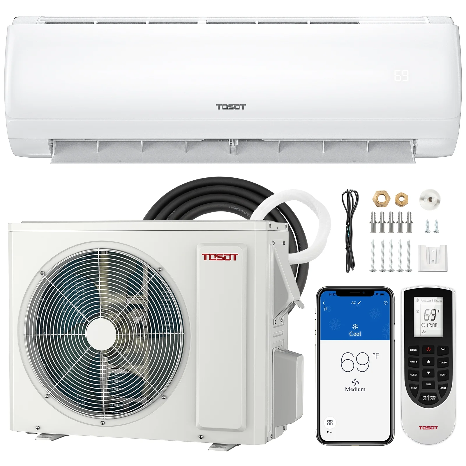 TOSOT 12,000 BTU Mini-Split Air Conditioner, Wifi Enabled Ductless Inverter Split System AC Unit Heating System, Compatible with Alexa - 20 SEER2 230V