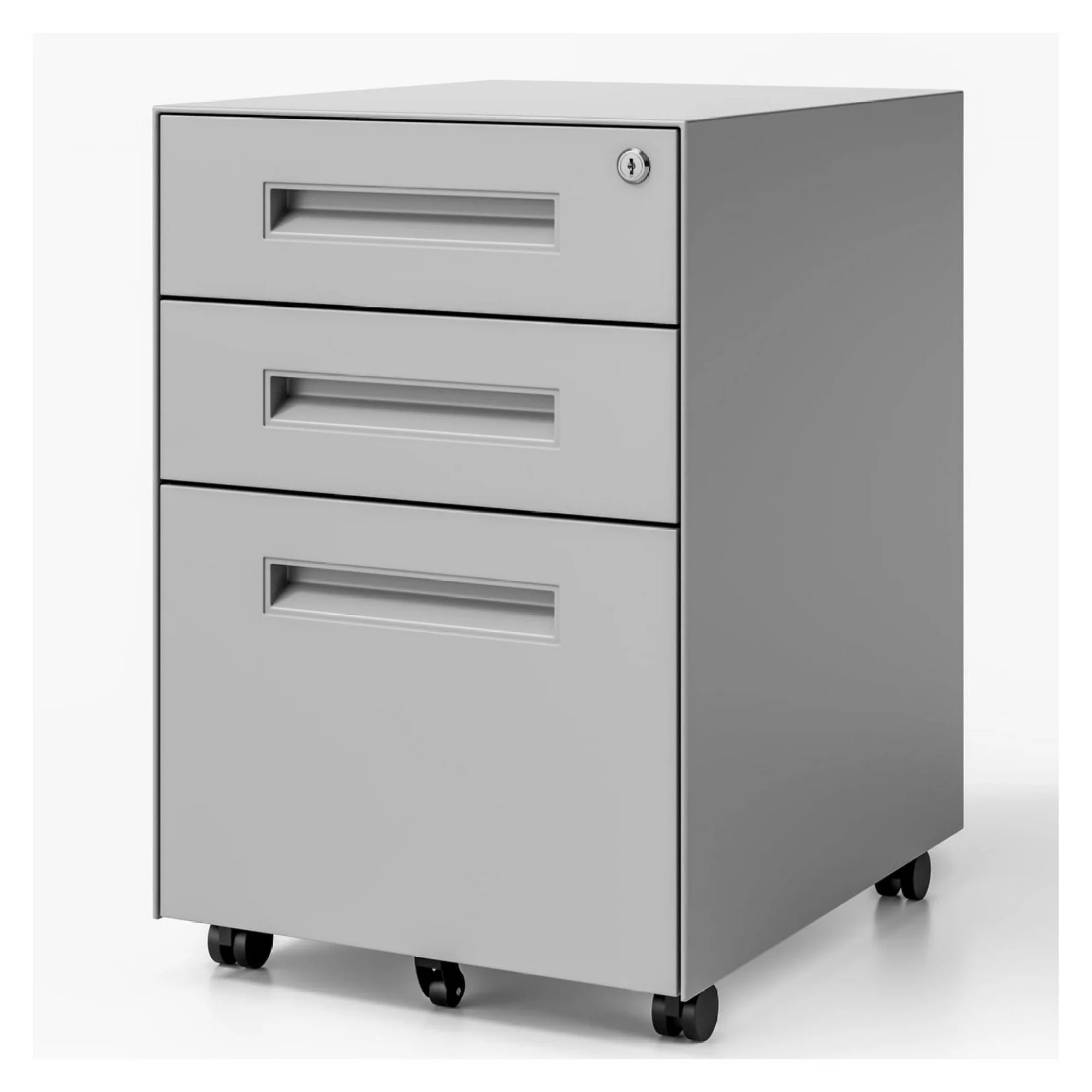 ZHANGHU 3 Drawer File Cabinet, Mobile File Cabinet with Lock on Wheels, Letter/Legal Size, Fully Assembled, Modern Small Short Vertical Metal Rolling Filing Cabinets Under Desk for Home Office (Grey)