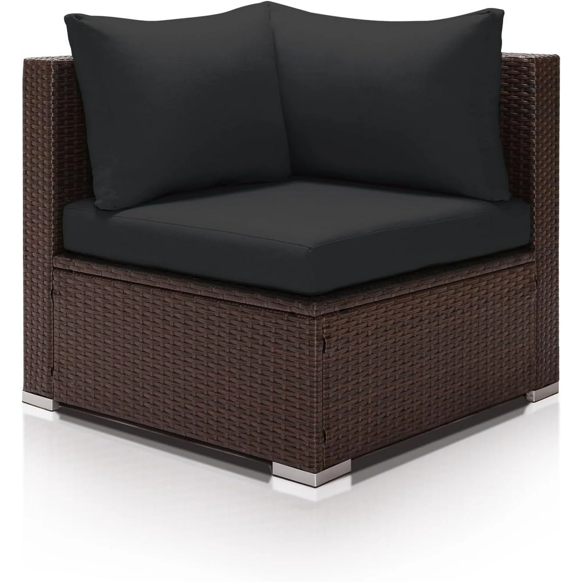 NICESOUL® Outdoor Patio Wicker Corner Chair with Olefin Black Cushions Single Sofa Piece Comfortable Durable Furniture Sofa for Patio Balcony Gatherings Party