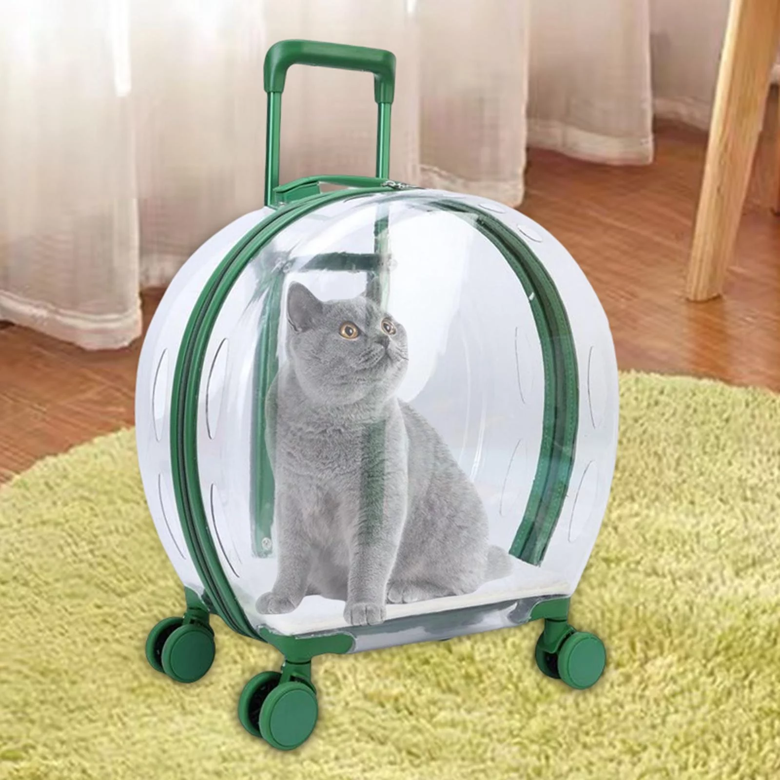 Pet Trolley Case Carrier cats and dogs Lightweight Portable Bag with Silent Wheel for Outdoor Walking Puppy Kitten , Green Glossy