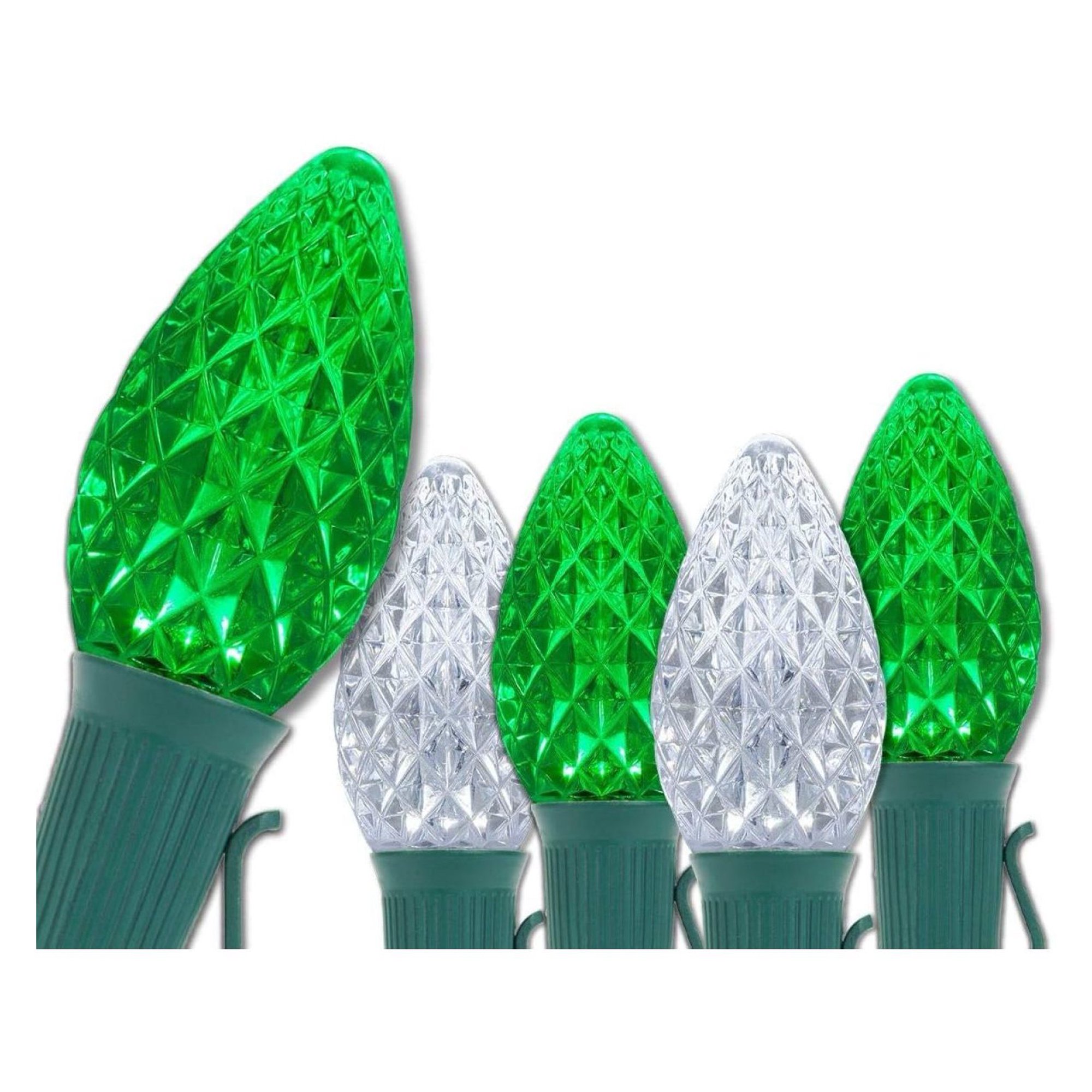 ZHANGHU C7 OptiCore Christmas Lights  LED Christmas String Lights, Outdoor Christmas Holiday Lights; Green Wire (50 Lights, 50 ft, Green/Cool White)