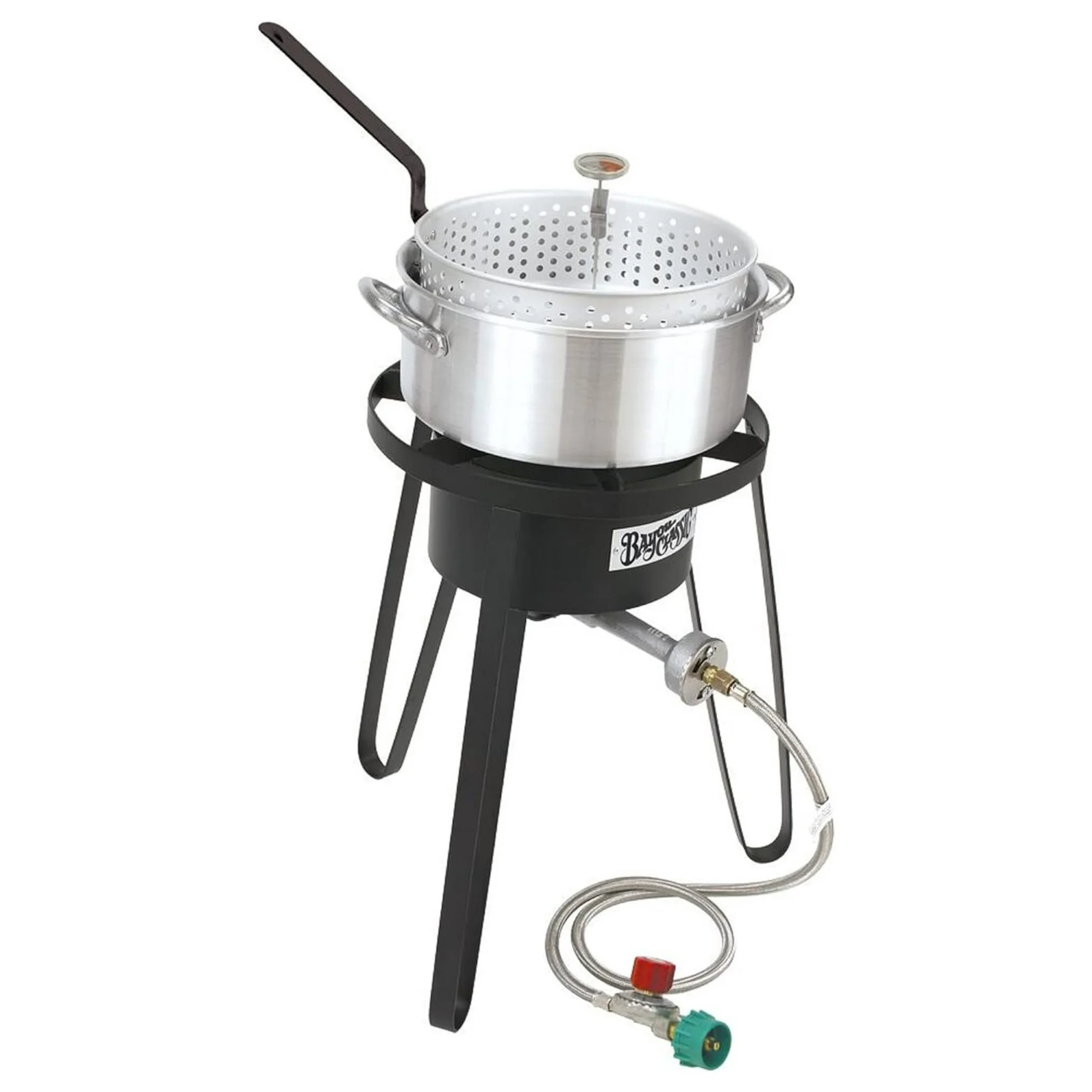 ZHANGHU B135 Sportsman's Choice Aluminum Fish Cooker Perfect To Fry Fish Shrimp Chicken Hushpuppies and Fries Includes 10-qt Aluminum Fry Pot and Basket 21-in Tall Cooker 5-in Fry Thermometer