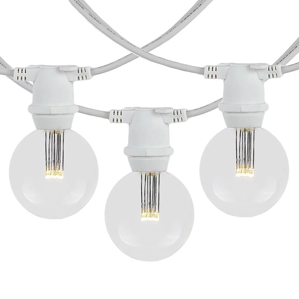 Novelty Lights 100' Warm White LED G50 Globe Outdoor String Lights, In-Line, Commercial Grade, Backyard Garden Gazebo, Cafe Market Patio Lights, White Wire, 80 Sockets