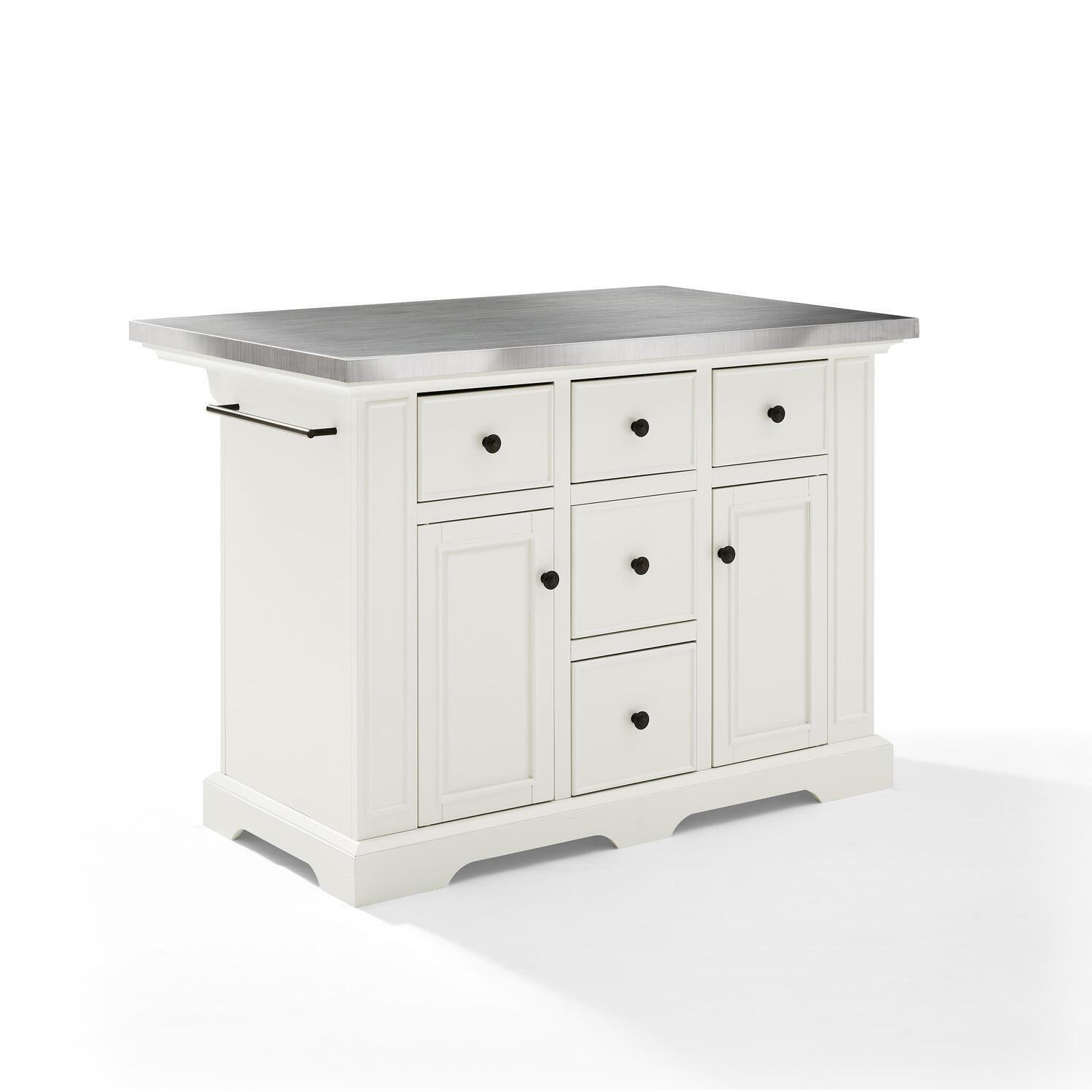 HomeStock Rustic Refinement Stainless Steel Top Kitchen Island White/Stainless Steel