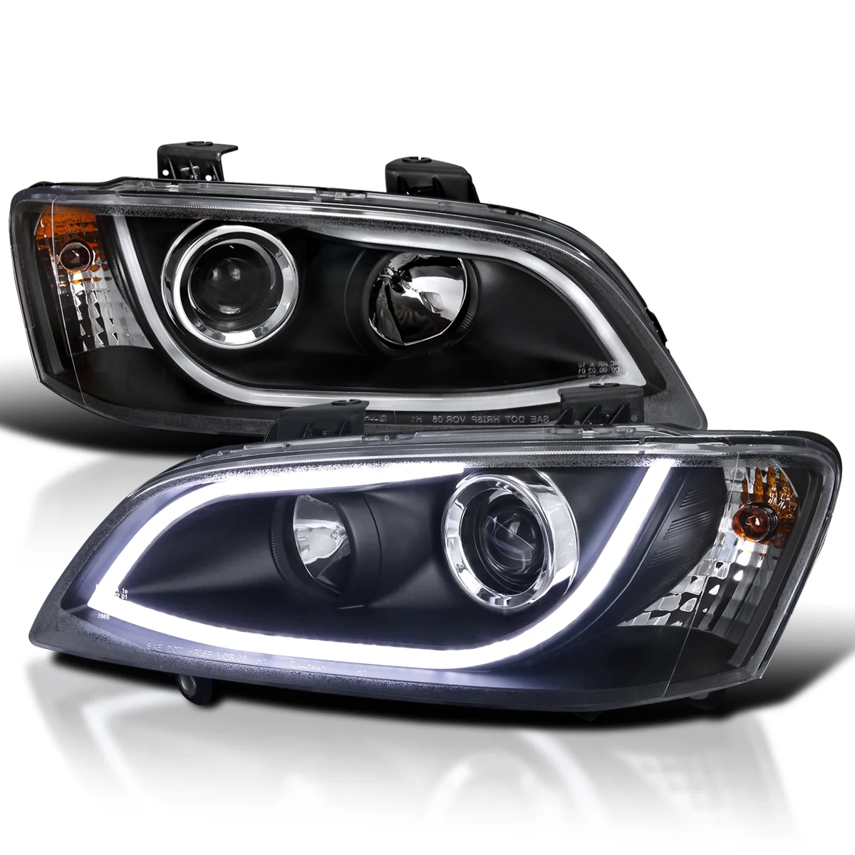 Spec-D Tuning Strip LED Light Bar Projector Headlights Black Compatible with 2008-2009 Pontiac G8 Left + Right Pair Headlamps Assembly