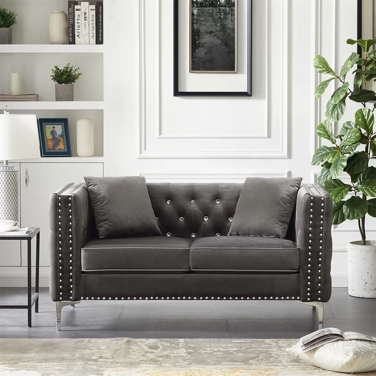 Velvet Loveseat Sofa, 59.4