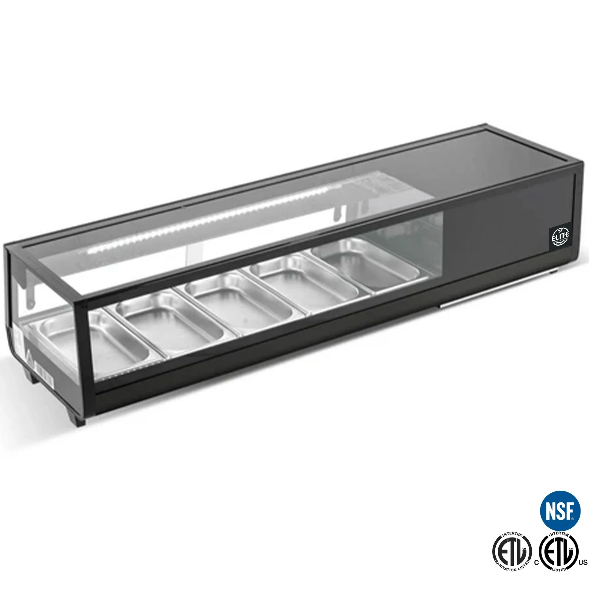 NSF 54 in. Glass Sushi Display Case, Sushi Refrigerator ETL Listed, Countertop Storage with Rear Access, Temperature Control, and LED Lighting in Black